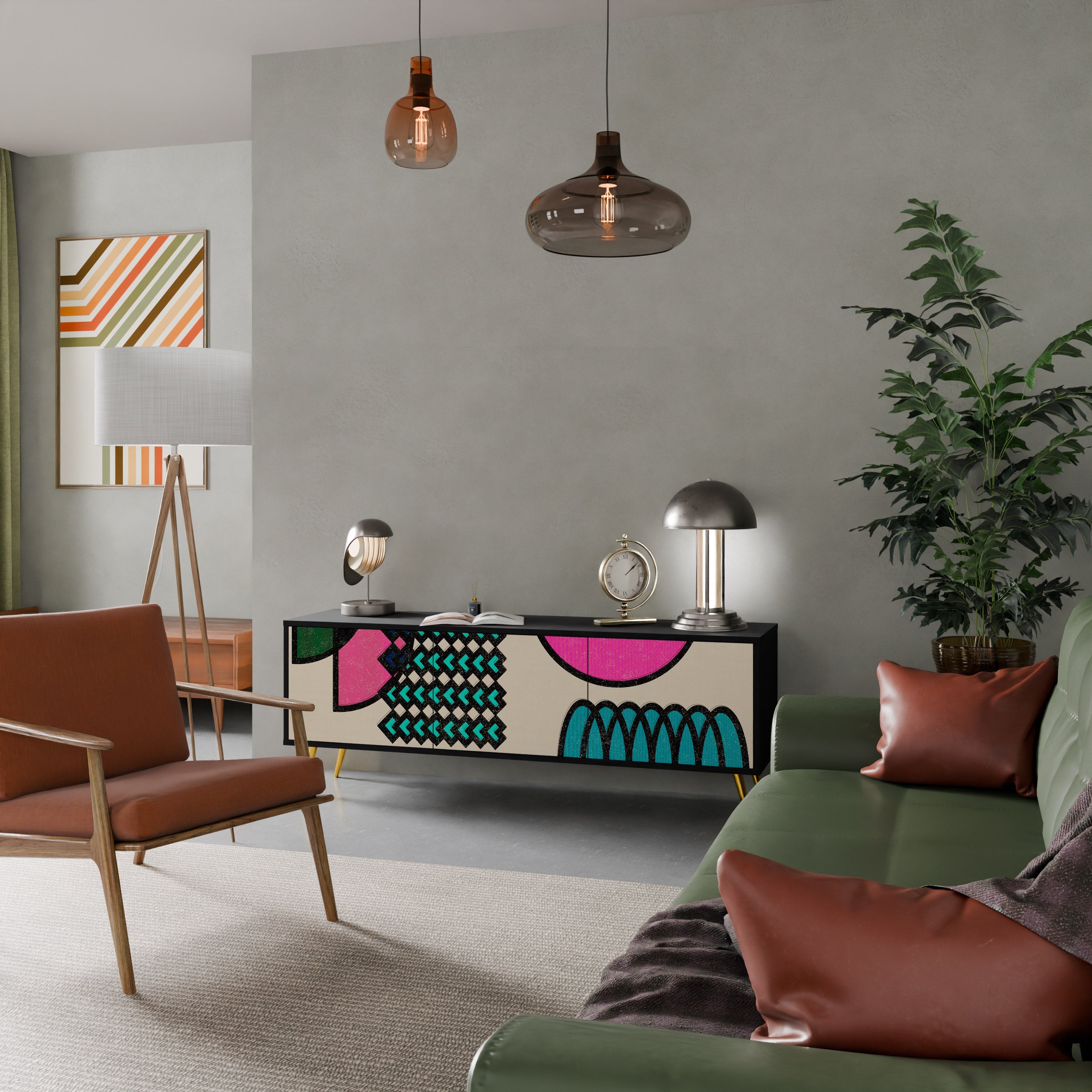 GEOMETRIC RHAPSODY TV-Lowboard mit 3 Türen in Schwarz