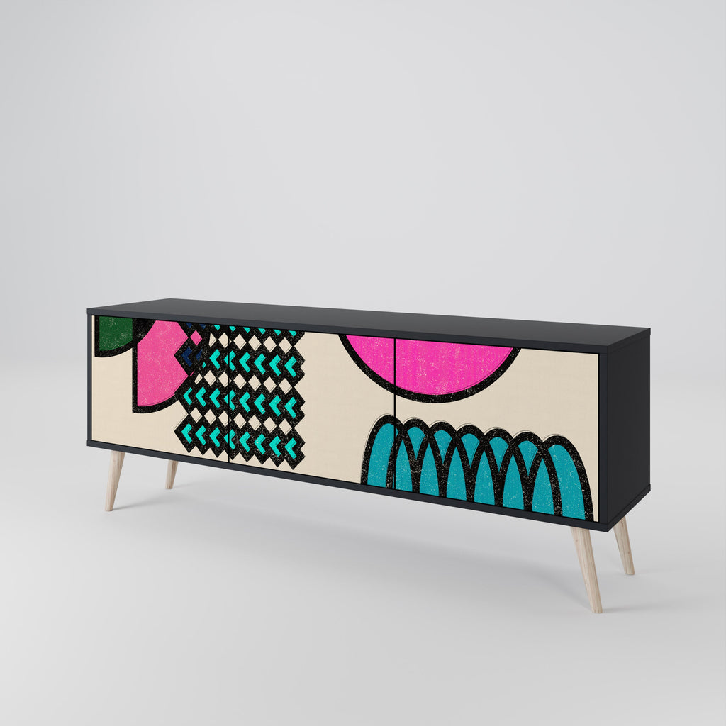 GEOMETRIC RHAPSODY TV-Lowboard mit 3 Türen in Schwarz