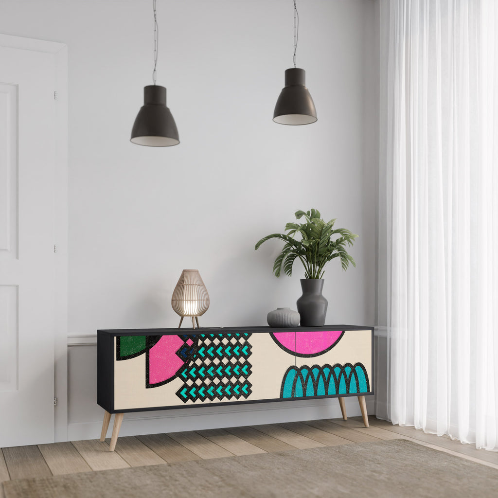 GEOMETRIC RHAPSODY TV-Lowboard mit 3 Türen in Schwarz