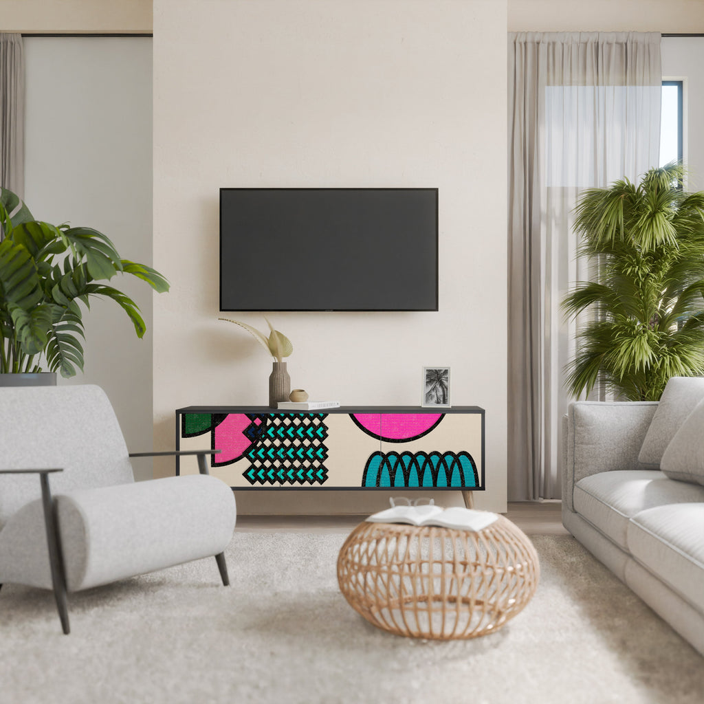 GEOMETRIC RHAPSODY TV-Lowboard mit 3 Türen in Schwarz