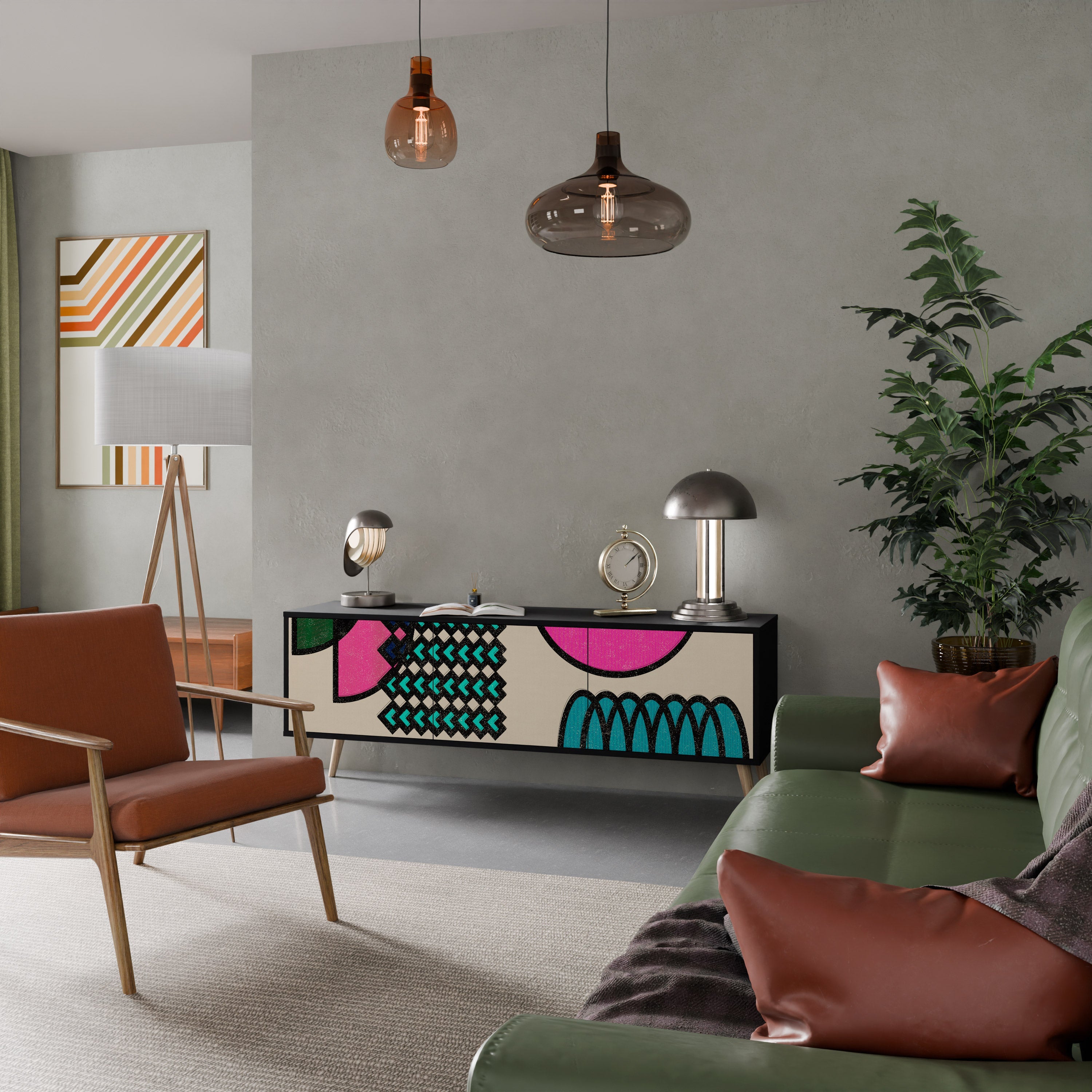 GEOMETRIC RHAPSODY TV-Lowboard mit 3 Türen in Schwarz