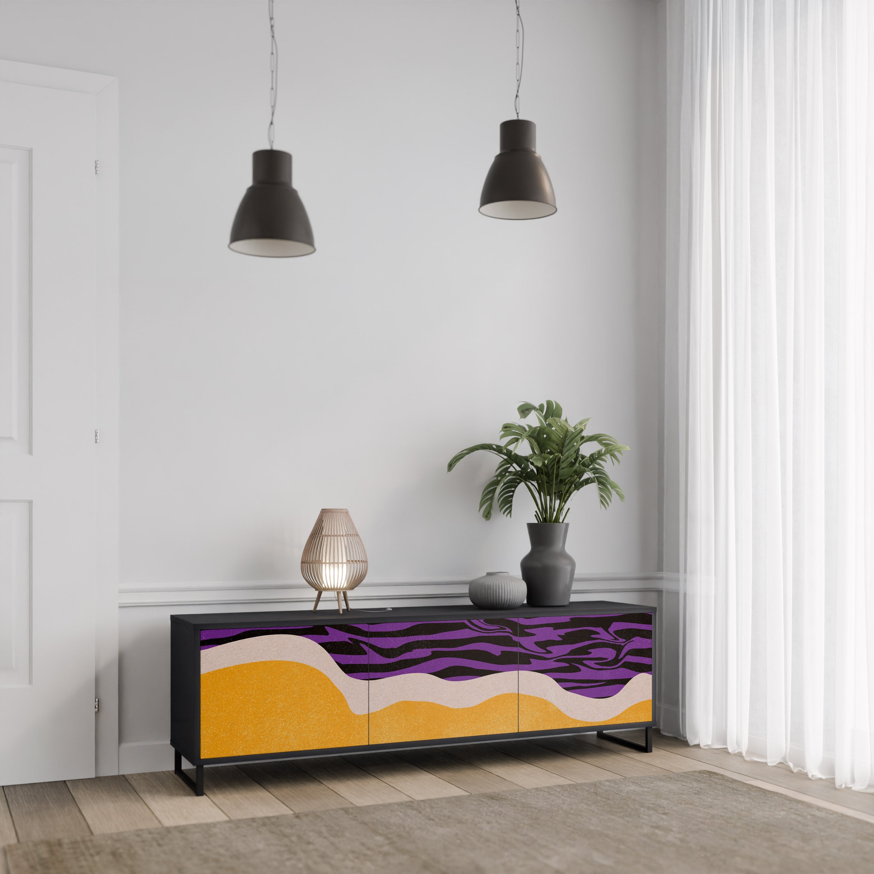 INDEPENDENT BORDER TV-Lowboard mit 3 Türen in Schwarz