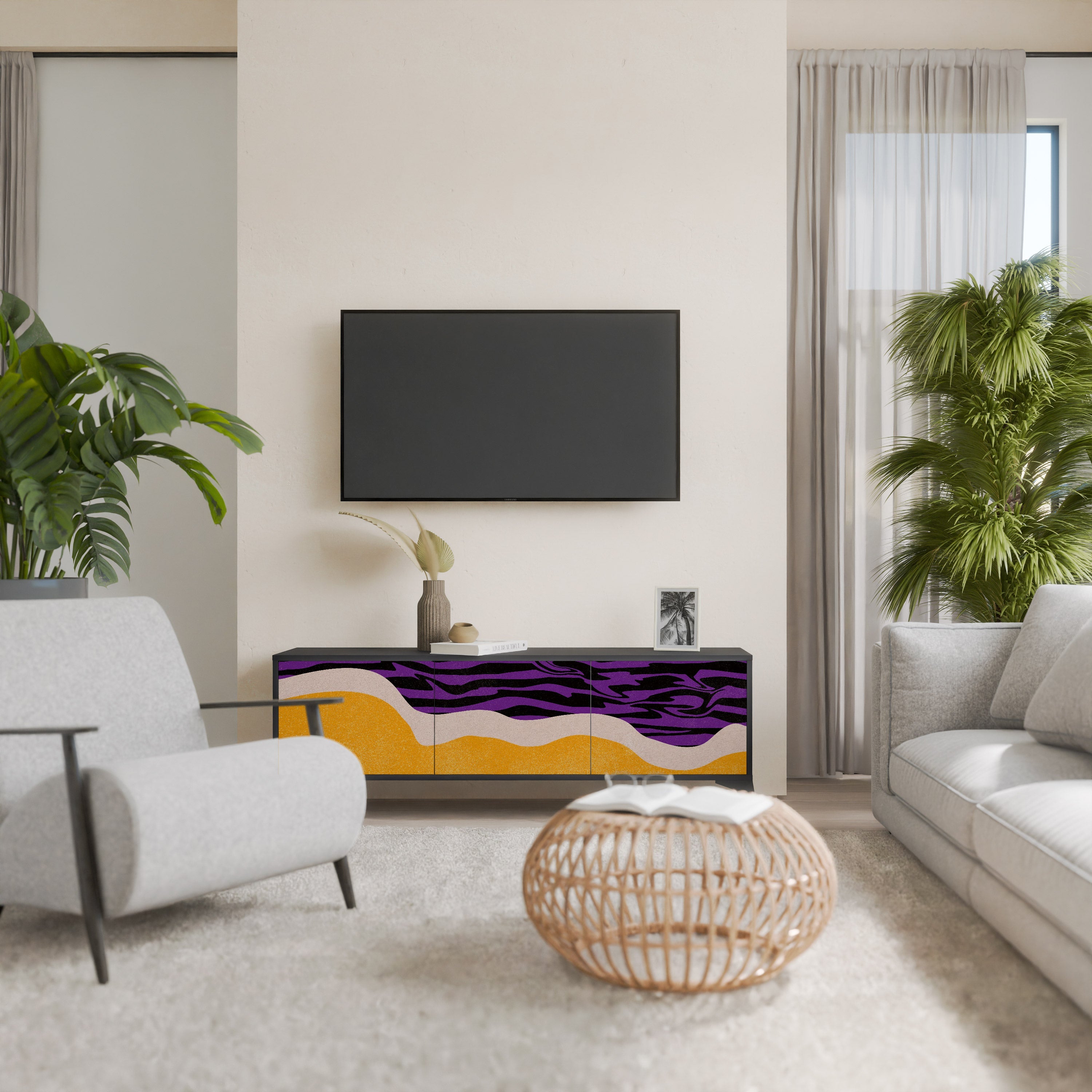 INDEPENDENT BORDER TV-Lowboard mit 3 Türen in Schwarz