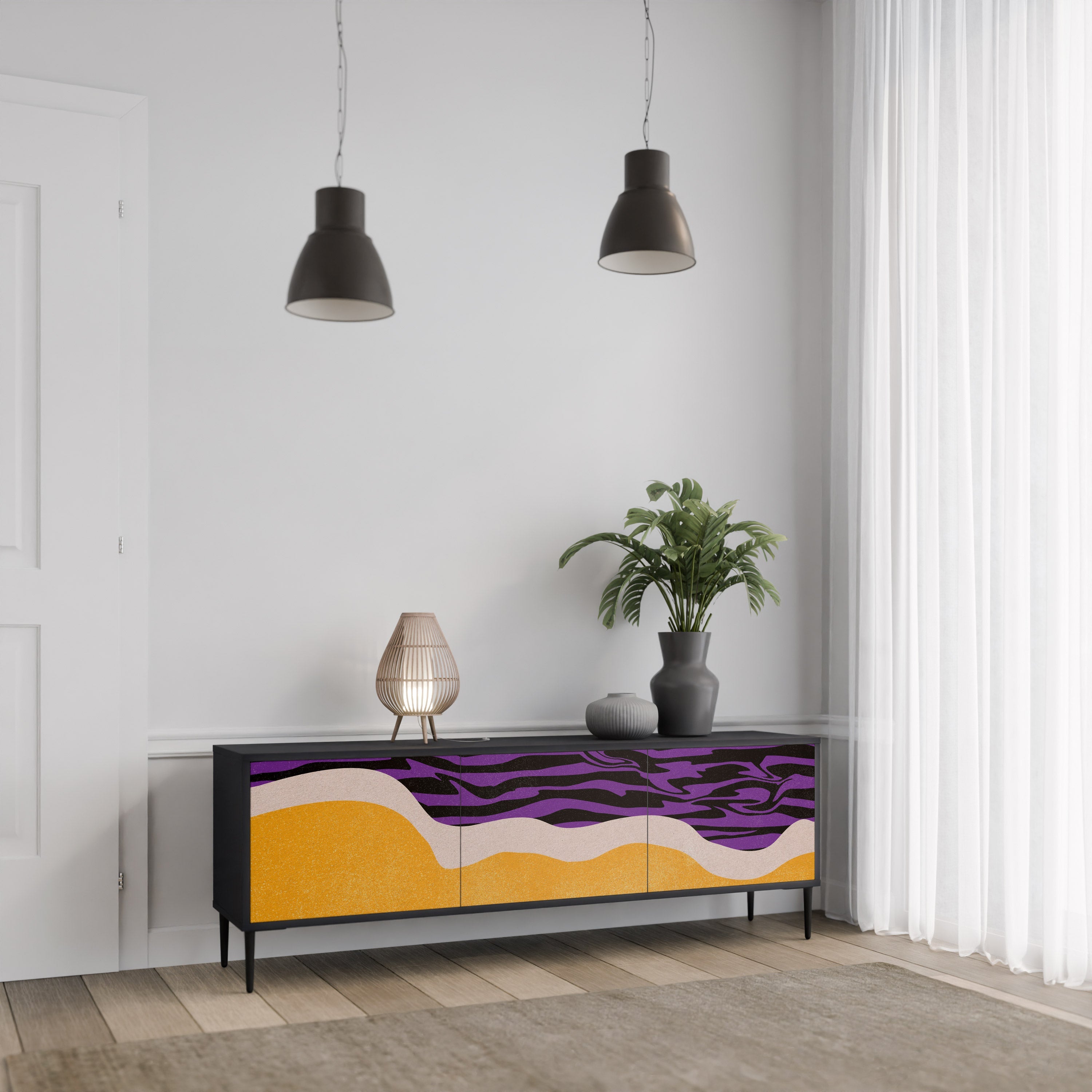 INDEPENDENT BORDER TV-Lowboard mit 3 Türen in Schwarz