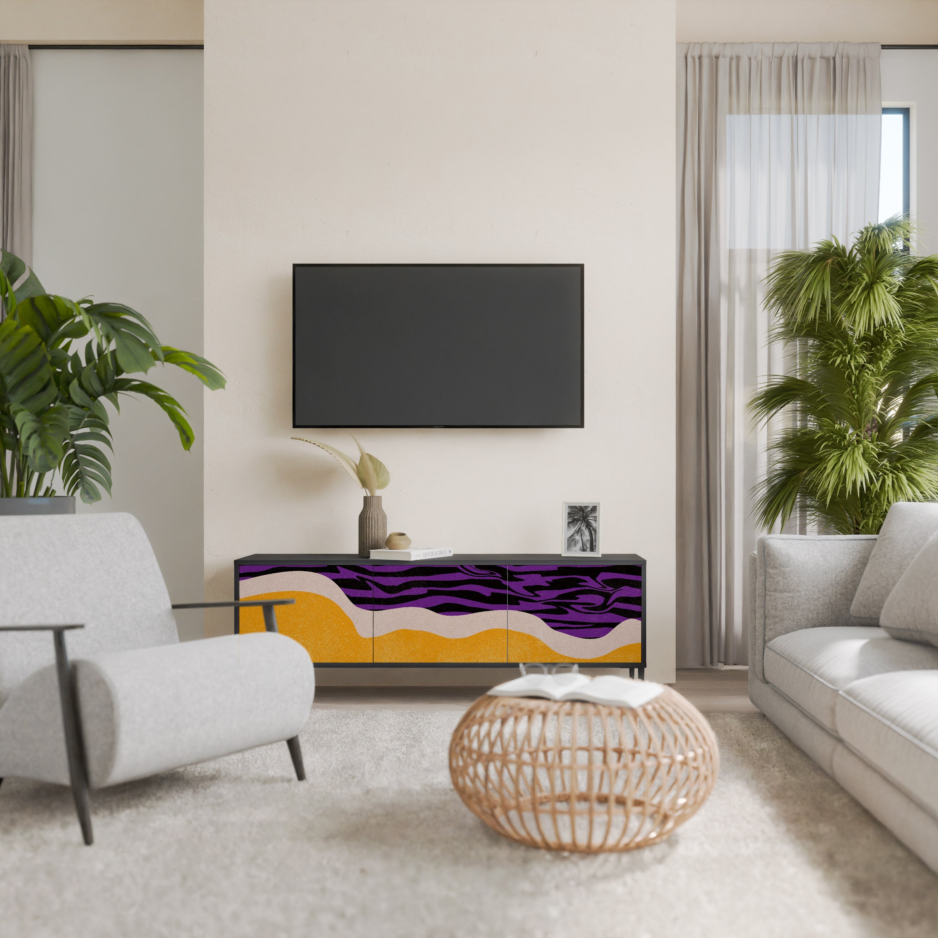 INDEPENDENT BORDER TV-Lowboard mit 3 Türen in Schwarz