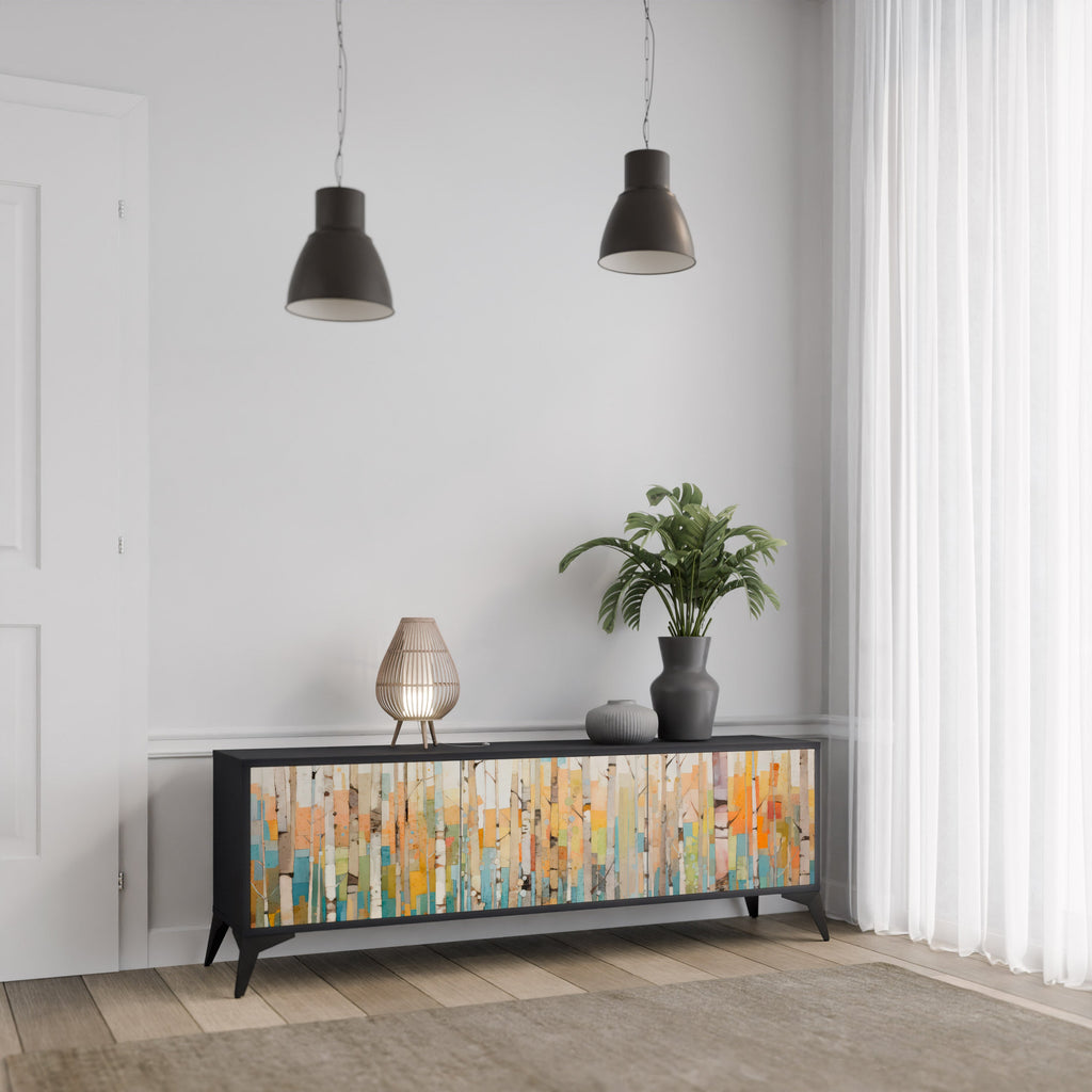 BIRCH KALEIDOSCOPE TV-Lowboard mit 3 Türen in Schwarz