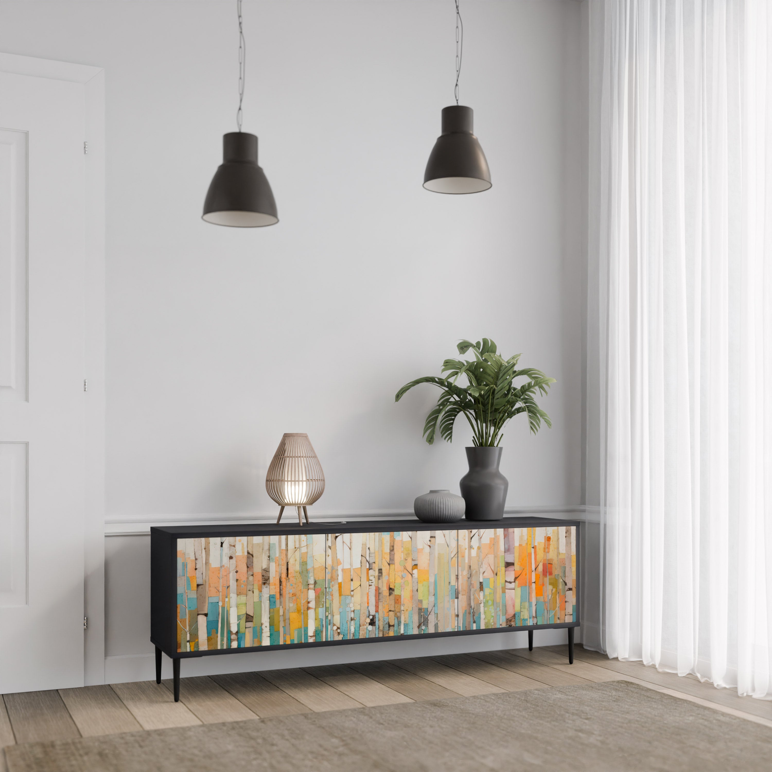 BIRCH KALEIDOSCOPE TV-Lowboard mit 3 Türen in Schwarz