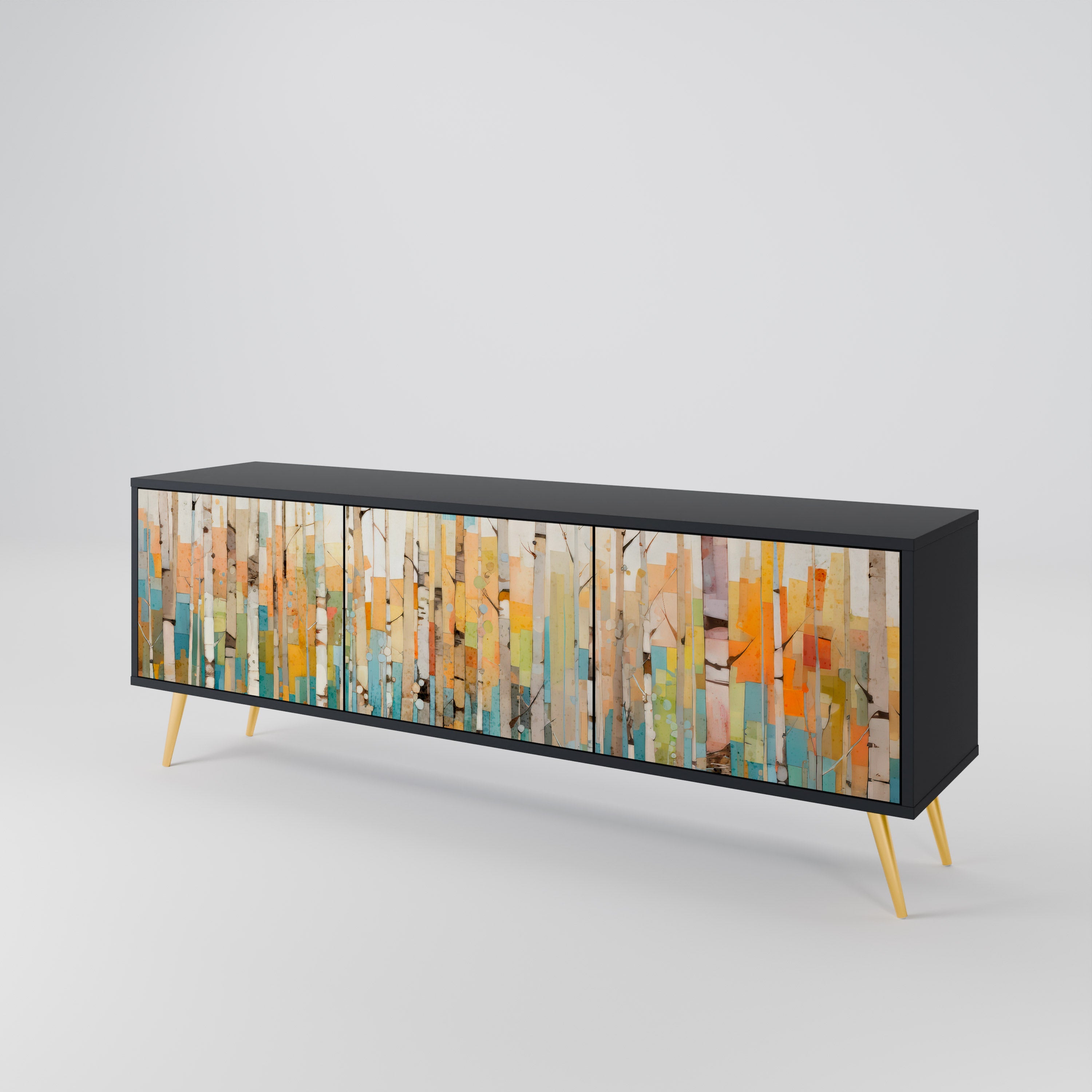 BIRCH KALEIDOSCOPE TV-Lowboard mit 3 Türen in Schwarz