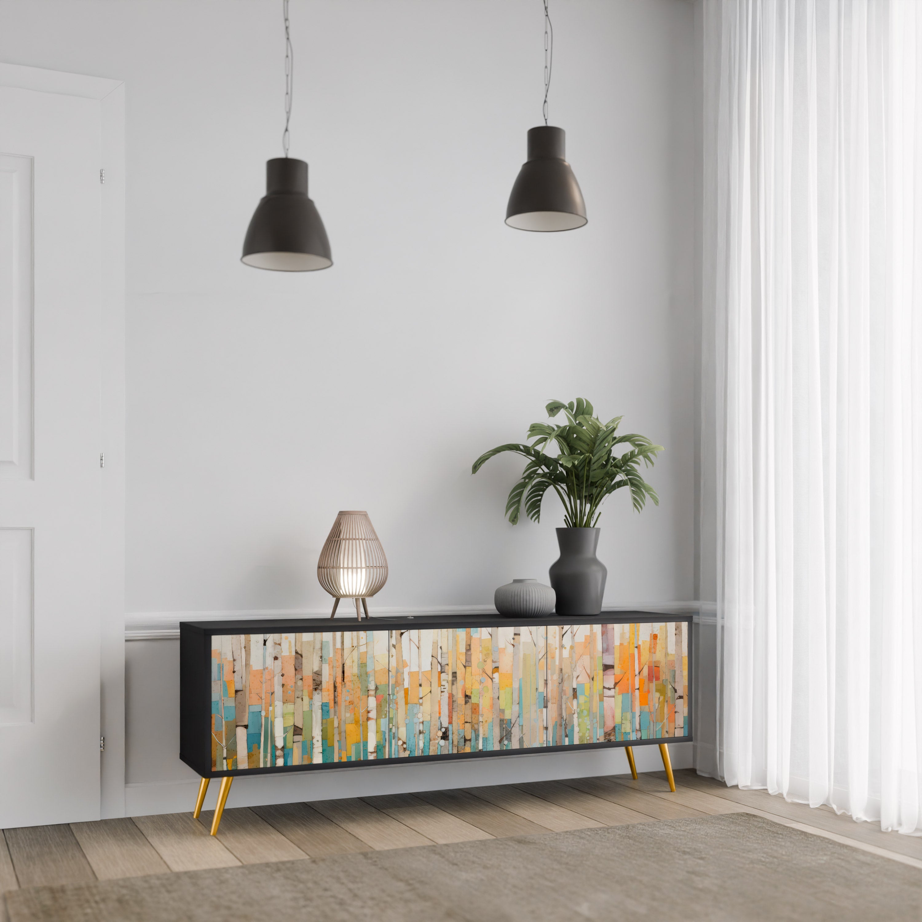 BIRCH KALEIDOSCOPE TV-Lowboard mit 3 Türen in Schwarz