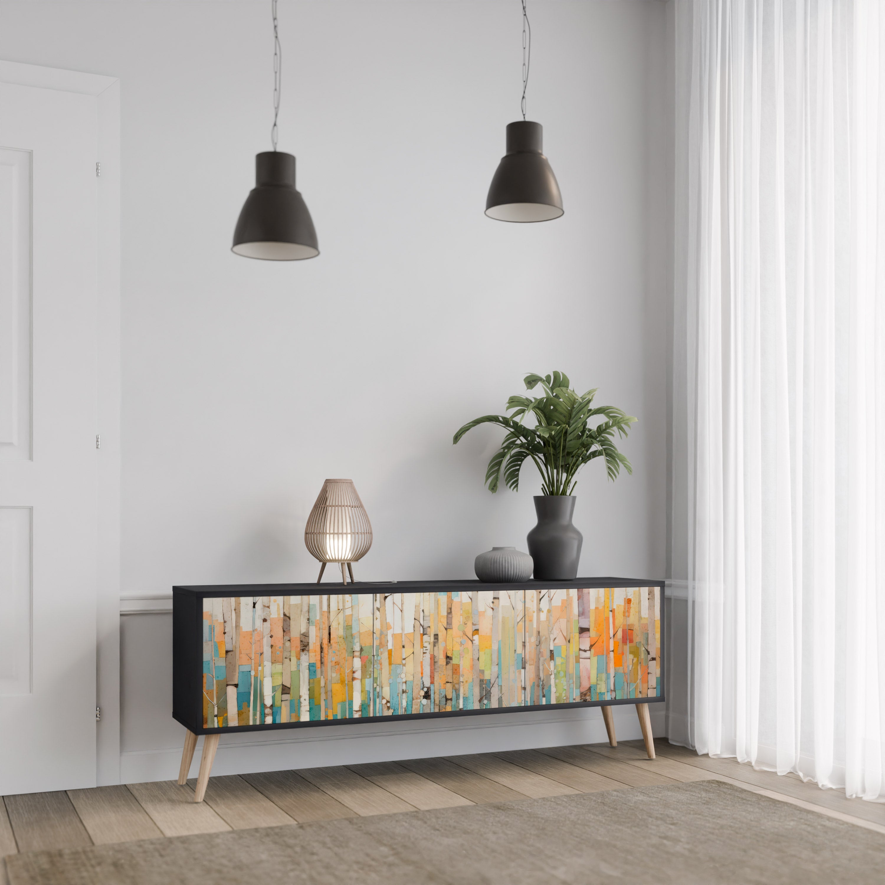 BIRCH KALEIDOSCOPE TV-Lowboard mit 3 Türen in Schwarz