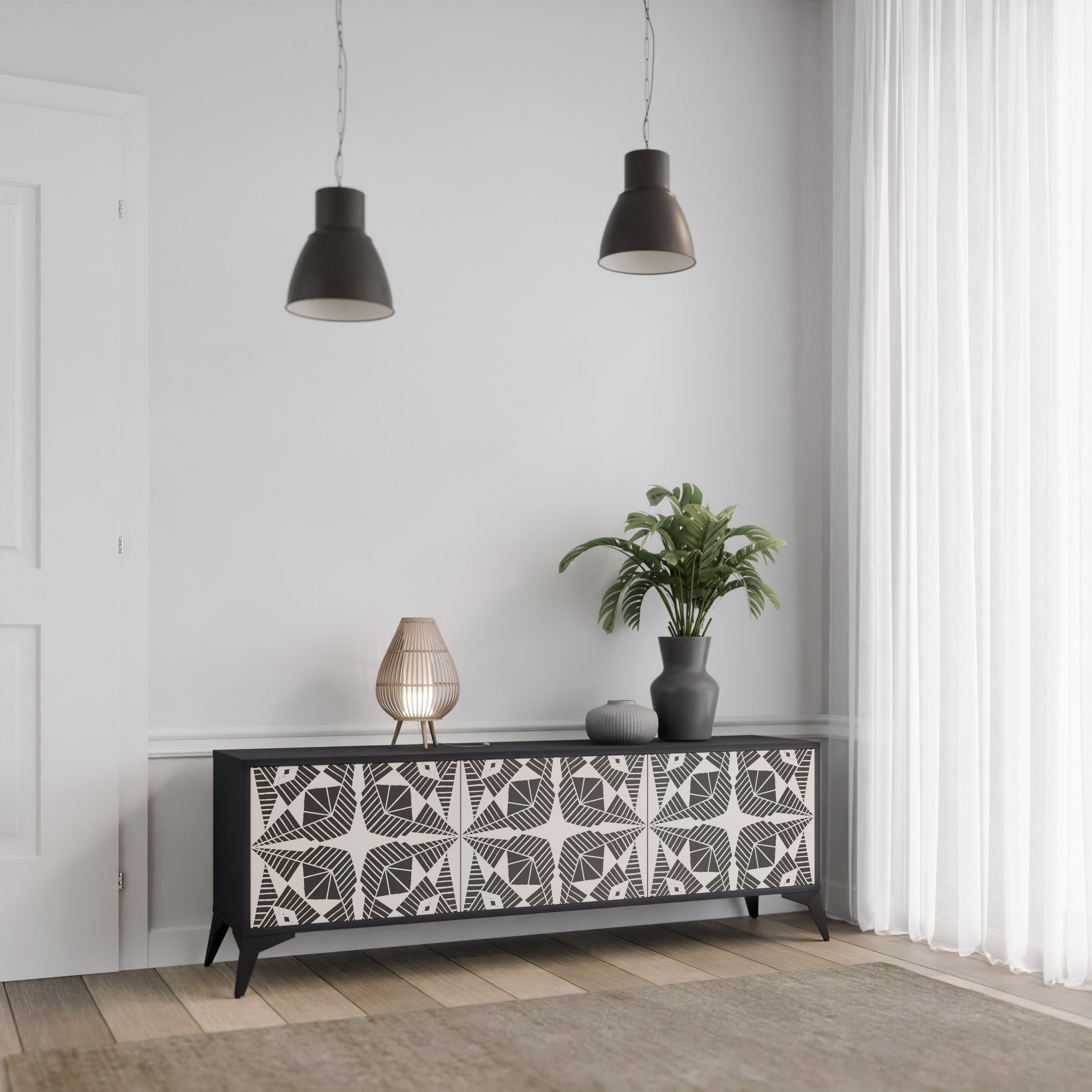 MONOCHROME NEXUS TV-Lowboard mit 3 Türen in Schwarz