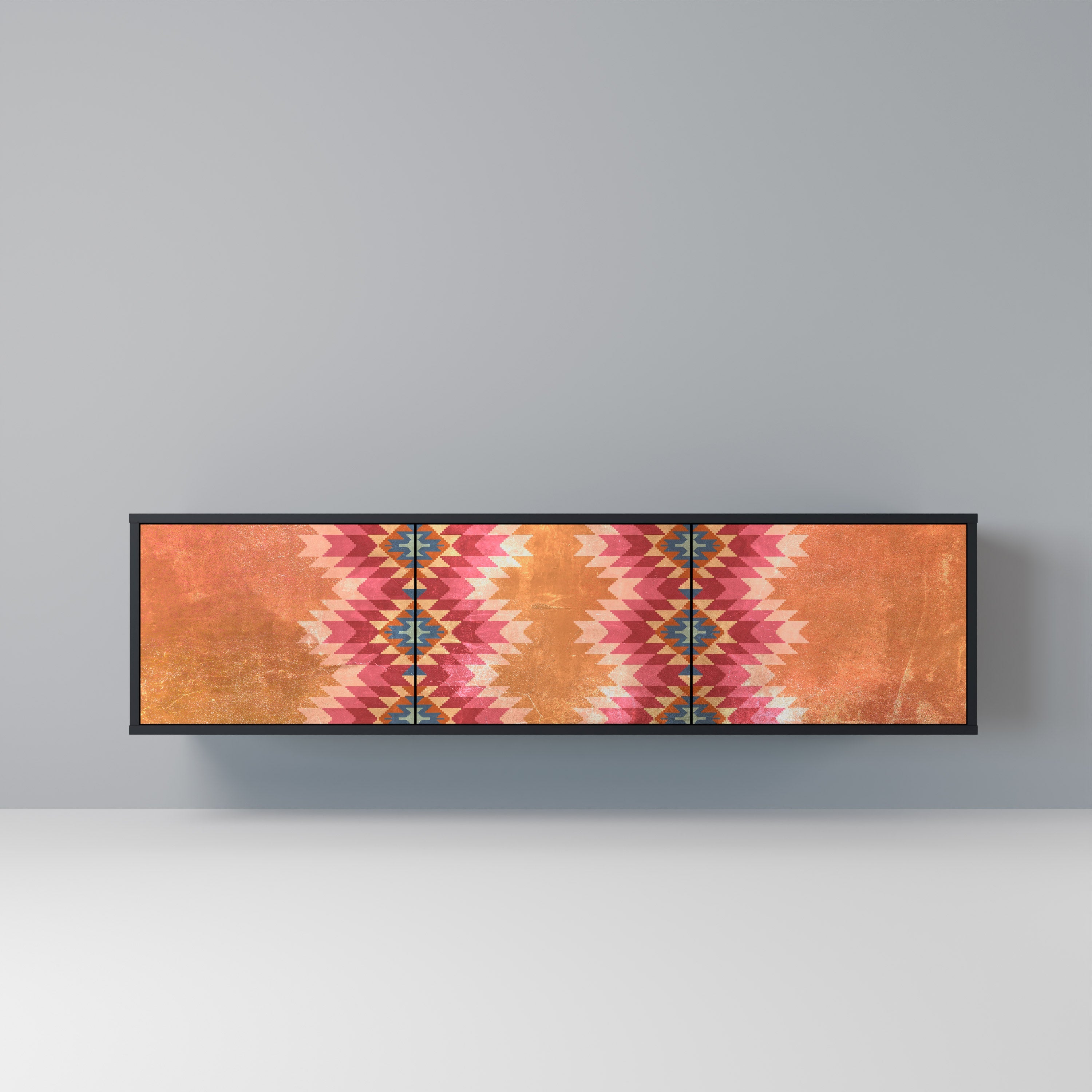 INDIAN FOLK TV-Lowboard mit 3 Türen in Schwarz