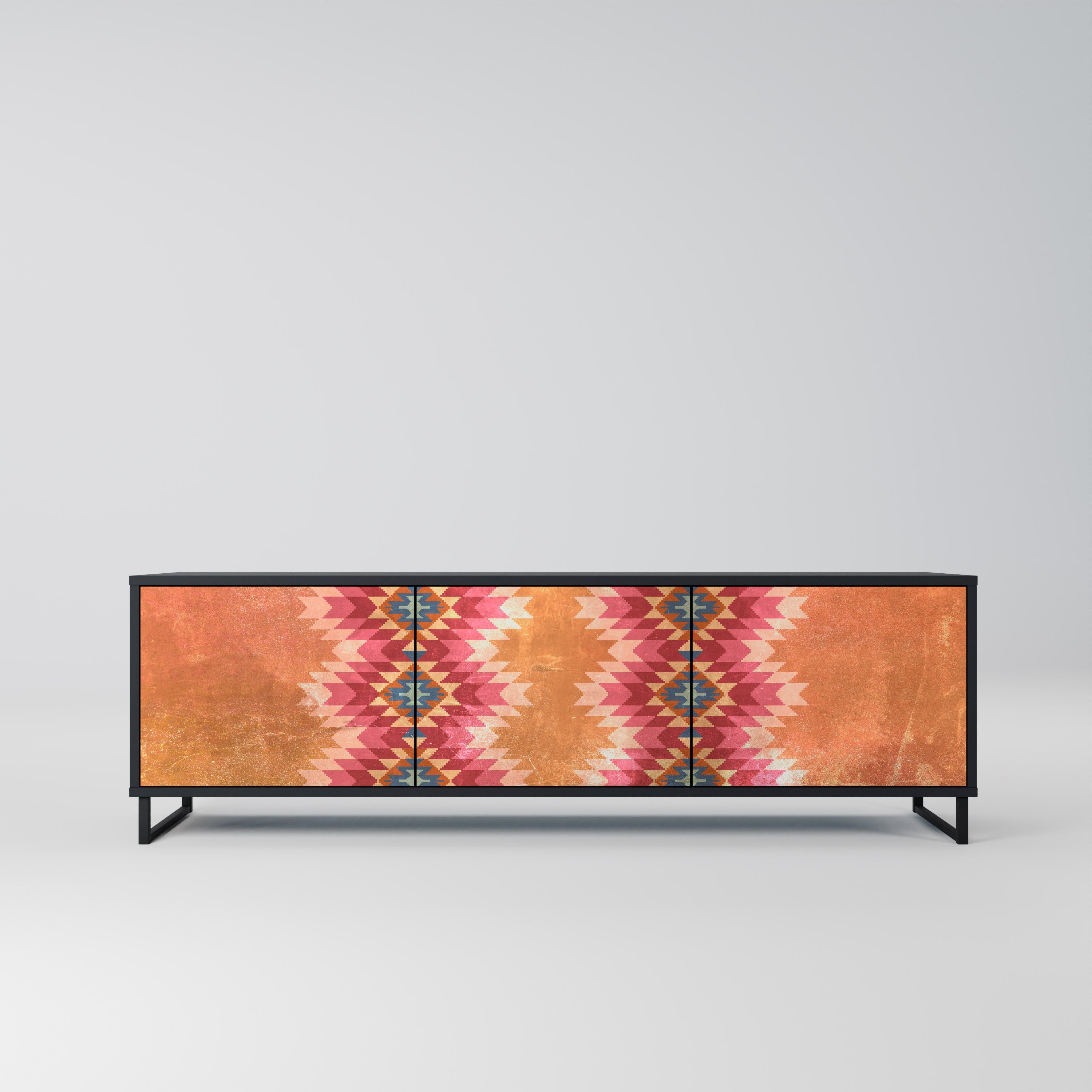 INDIAN FOLK TV-Lowboard mit 3 Türen in Schwarz