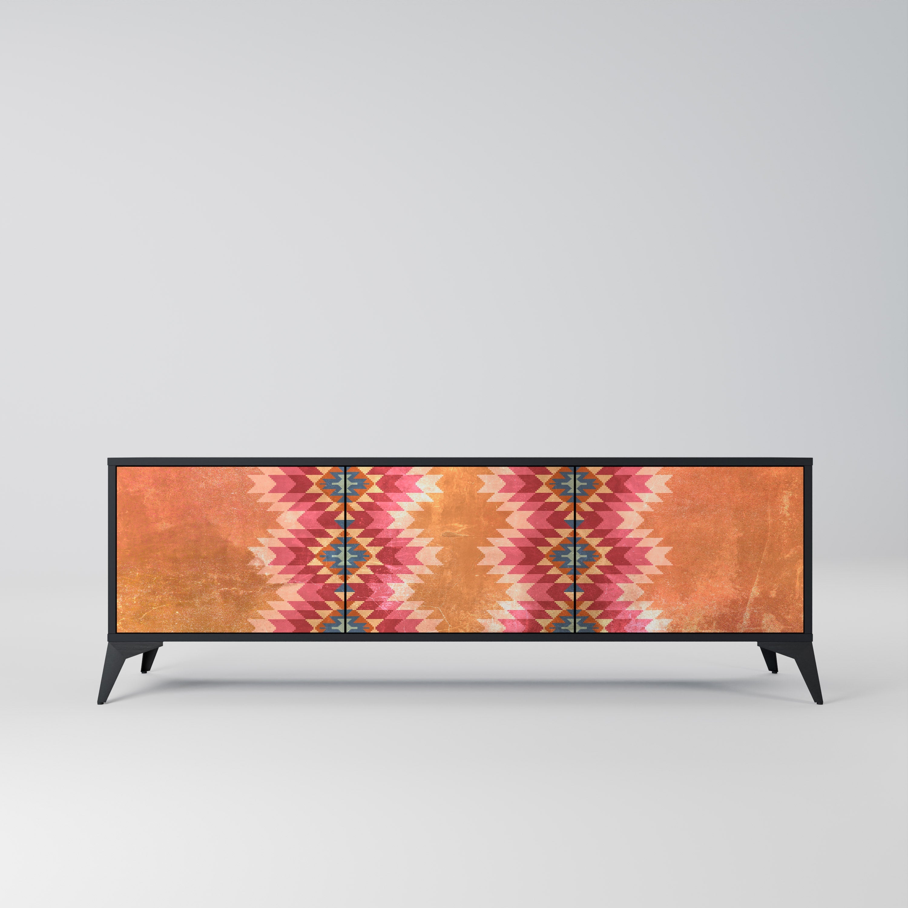 INDIAN FOLK TV-Lowboard mit 3 Türen in Schwarz