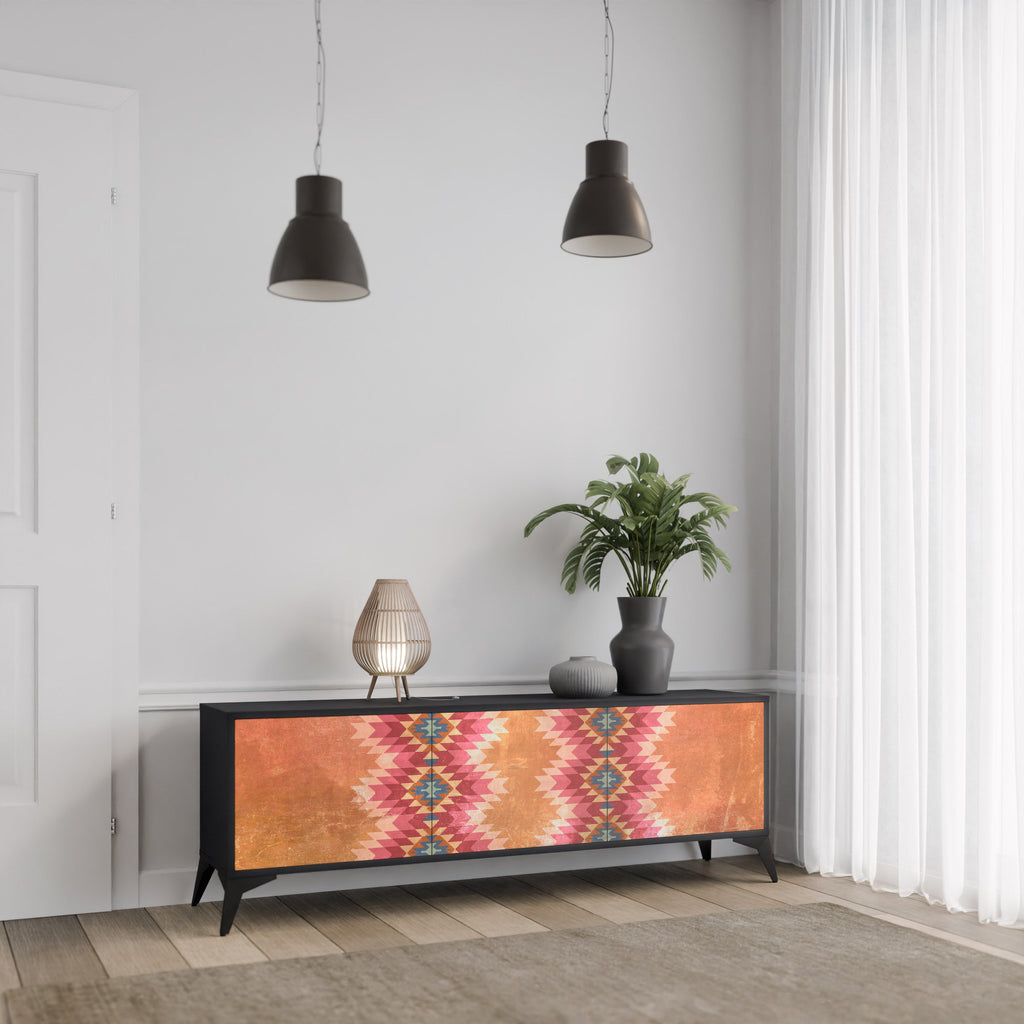 INDIAN FOLK TV-Lowboard mit 3 Türen in Schwarz