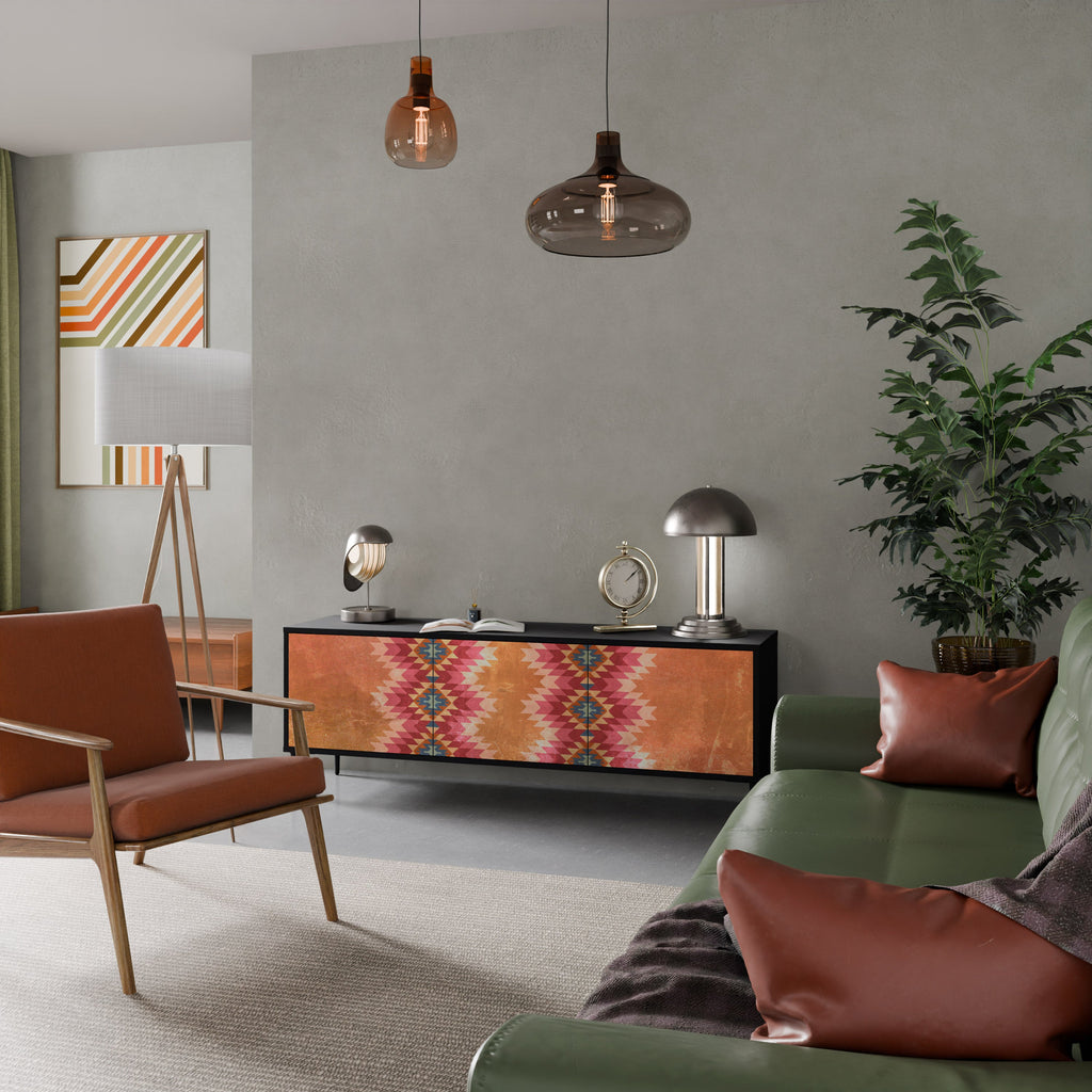 INDIAN FOLK TV-Lowboard mit 3 Türen in Schwarz