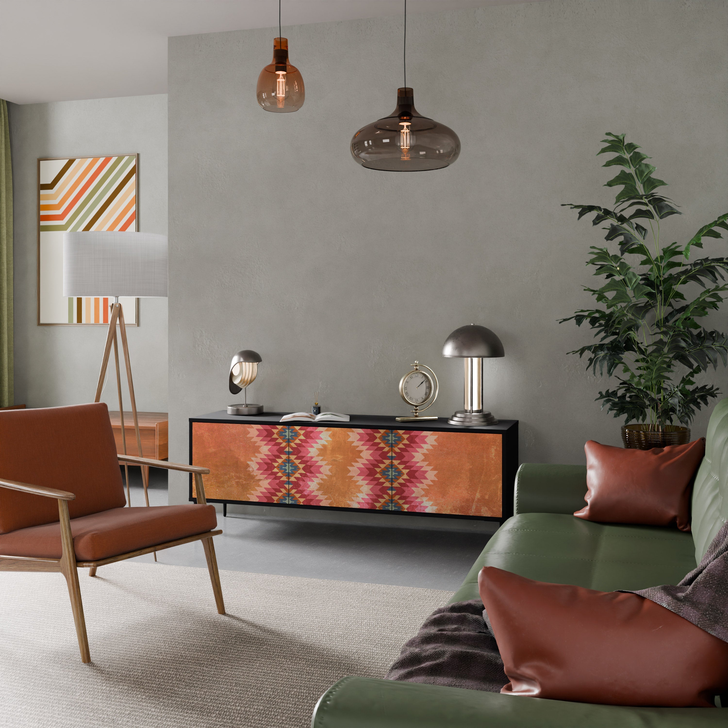 INDIAN FOLK TV-Lowboard mit 3 Türen in Schwarz