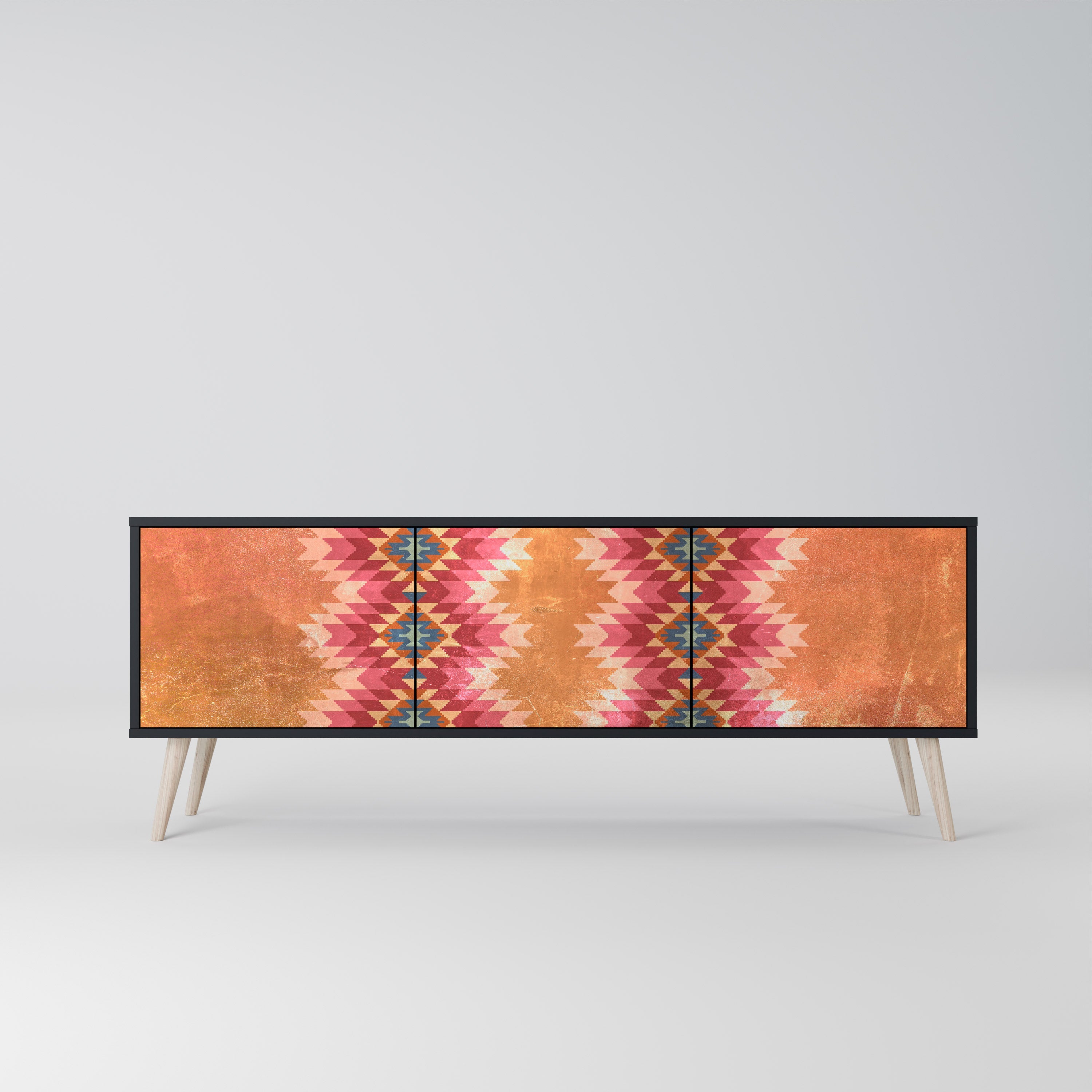 INDIAN FOLK TV-Lowboard mit 3 Türen in Schwarz