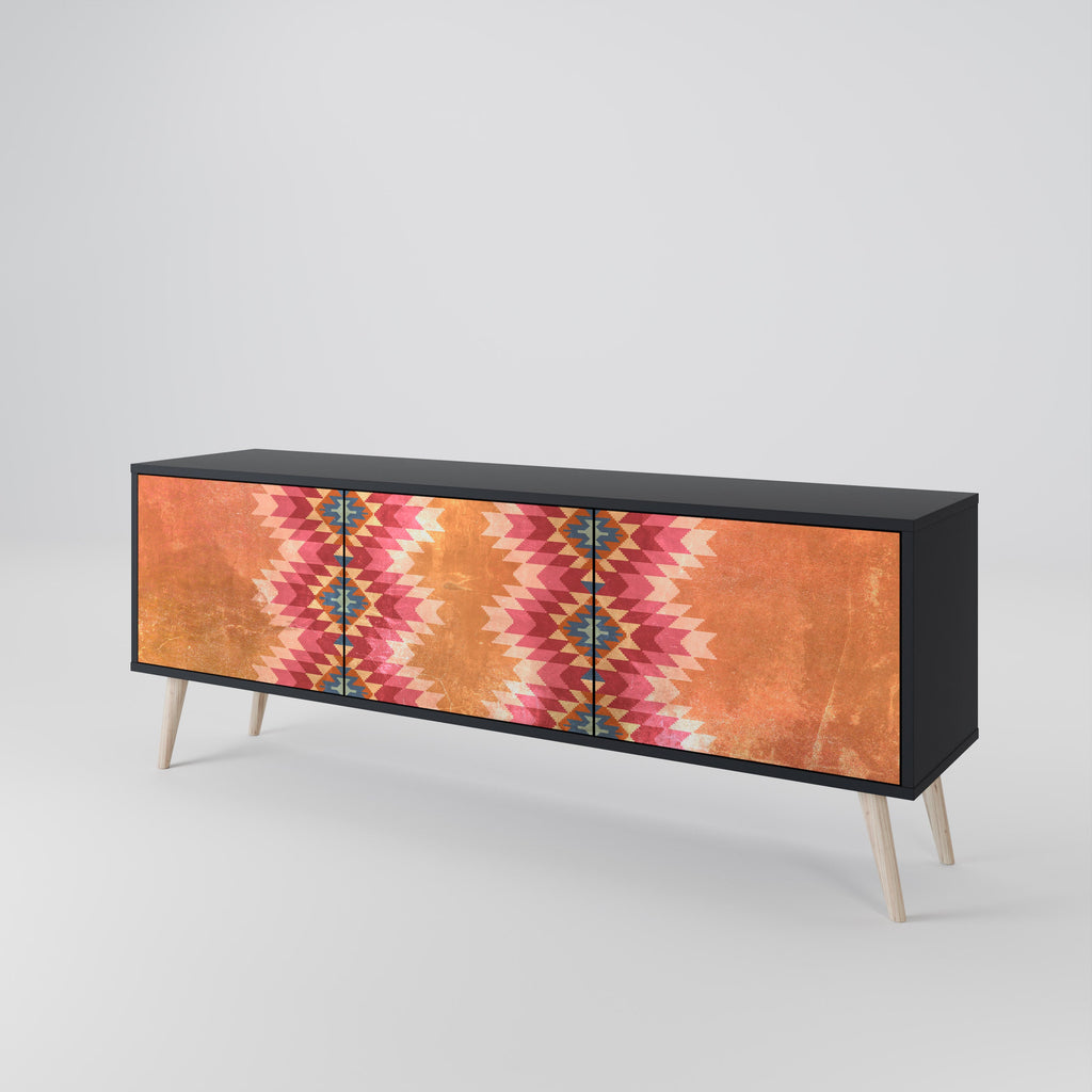 INDIAN FOLK TV-Lowboard mit 3 Türen in Schwarz