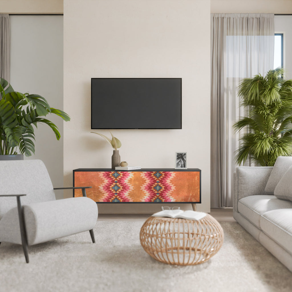 INDIAN FOLK TV-Lowboard mit 3 Türen in Schwarz