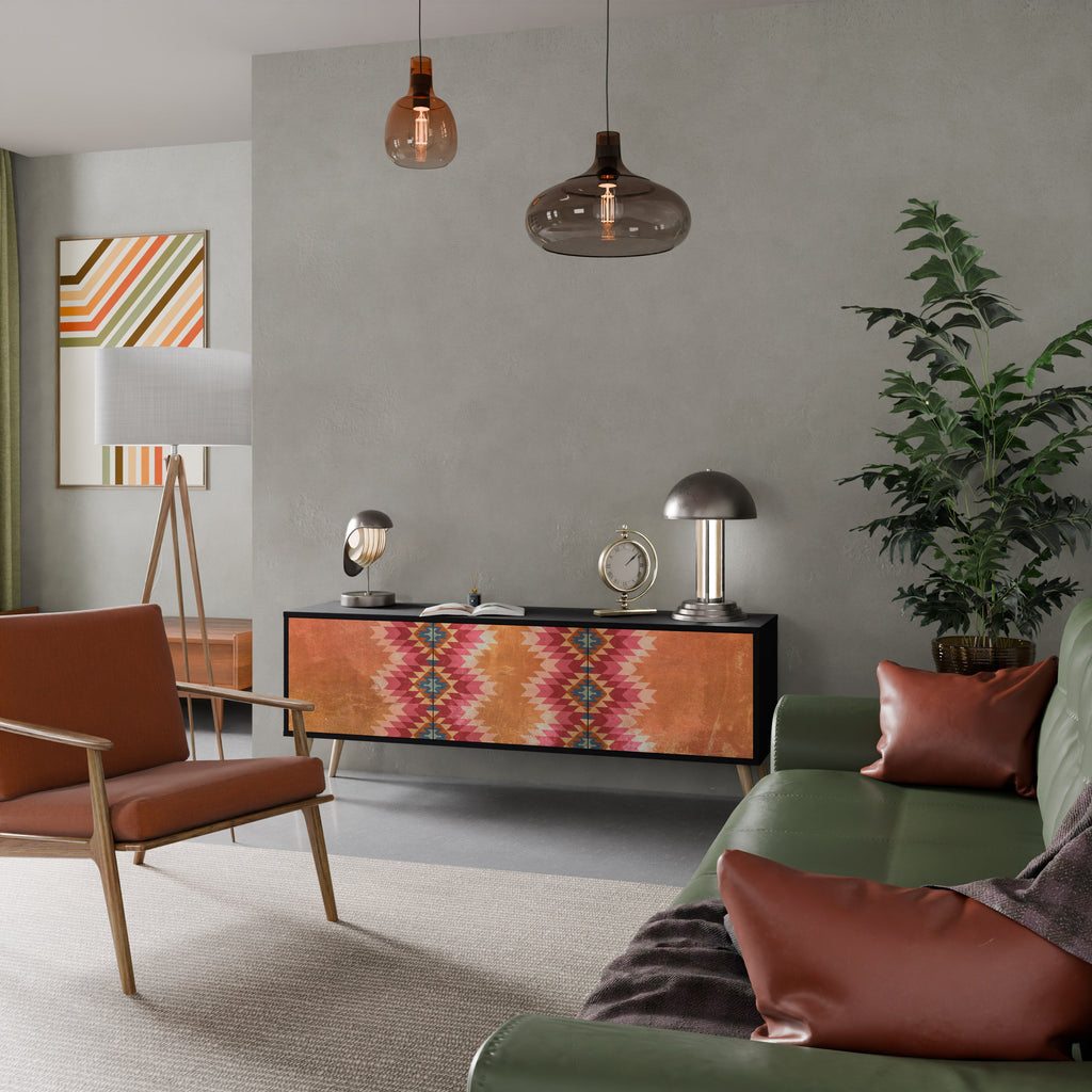 INDIAN FOLK TV-Lowboard mit 3 Türen in Schwarz