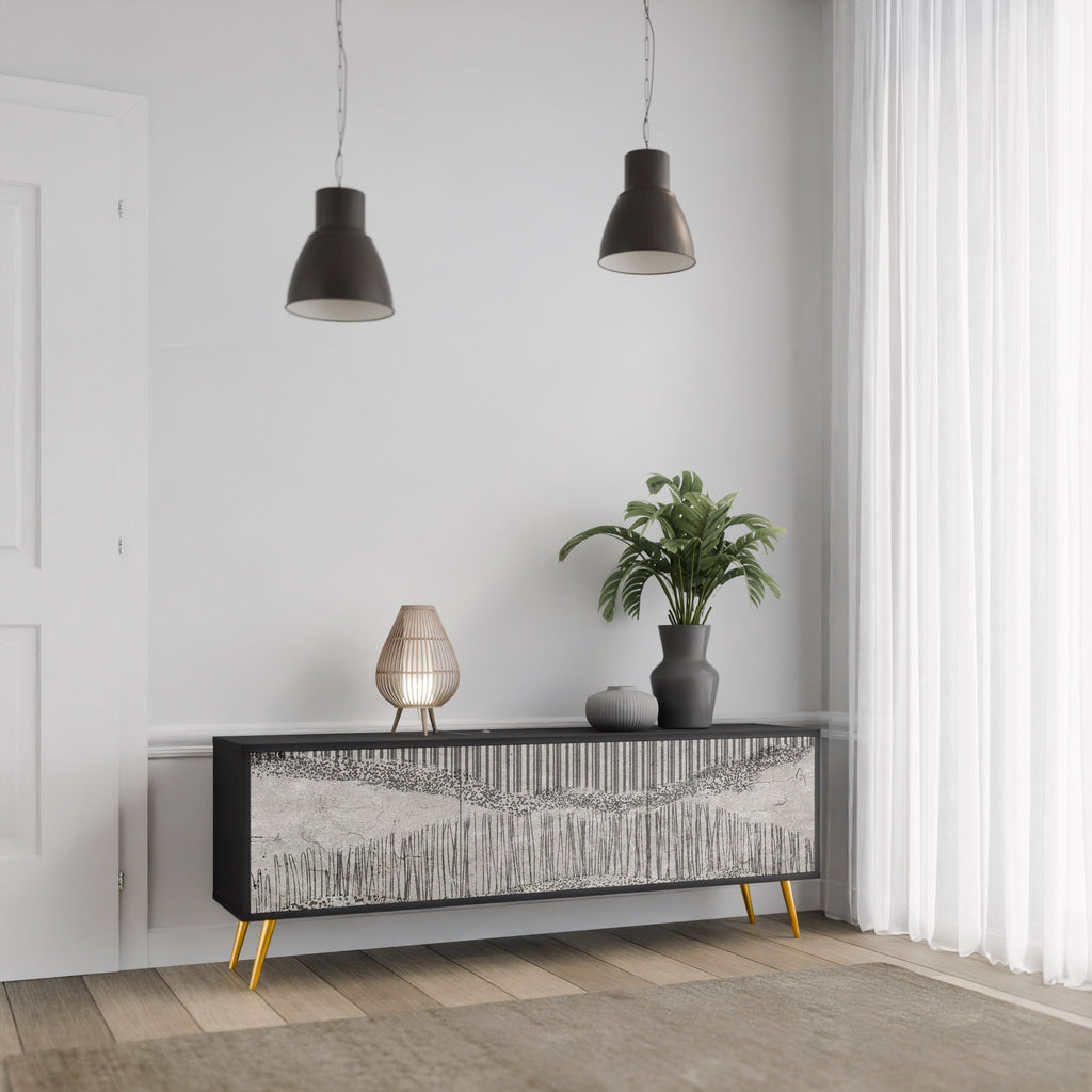 GRAIN LINES TV-Lowboard mit 3 Türen in Schwarz