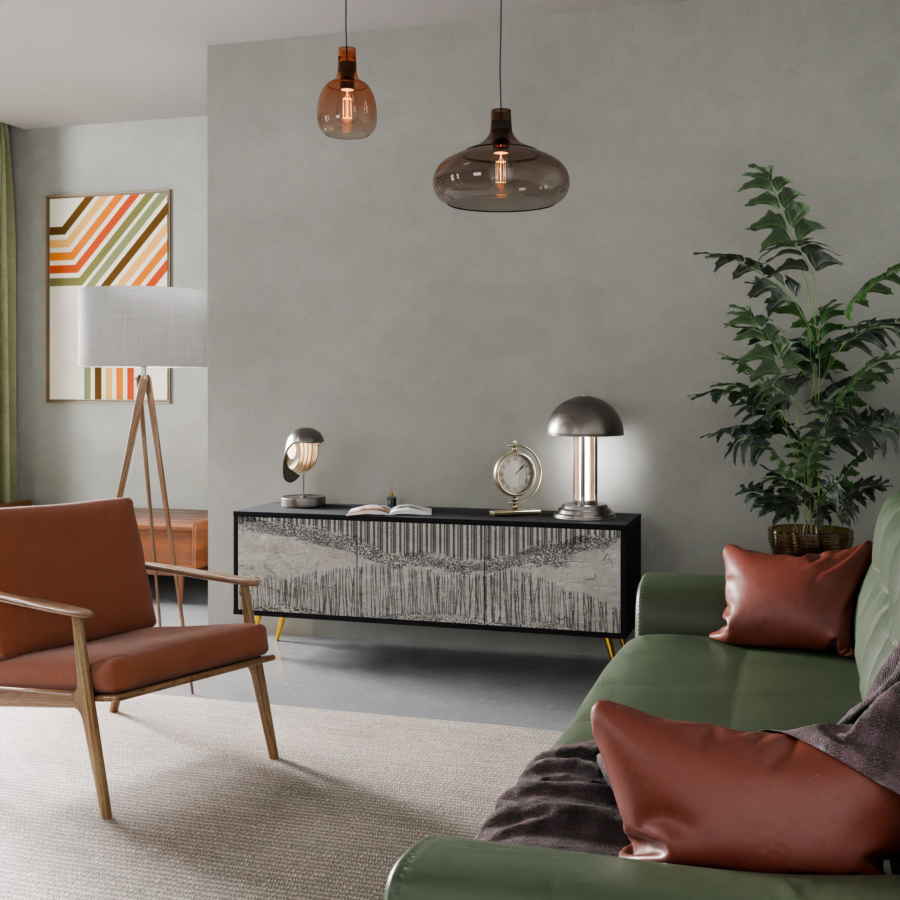 GRAIN LINES TV-Lowboard mit 3 Türen in Schwarz