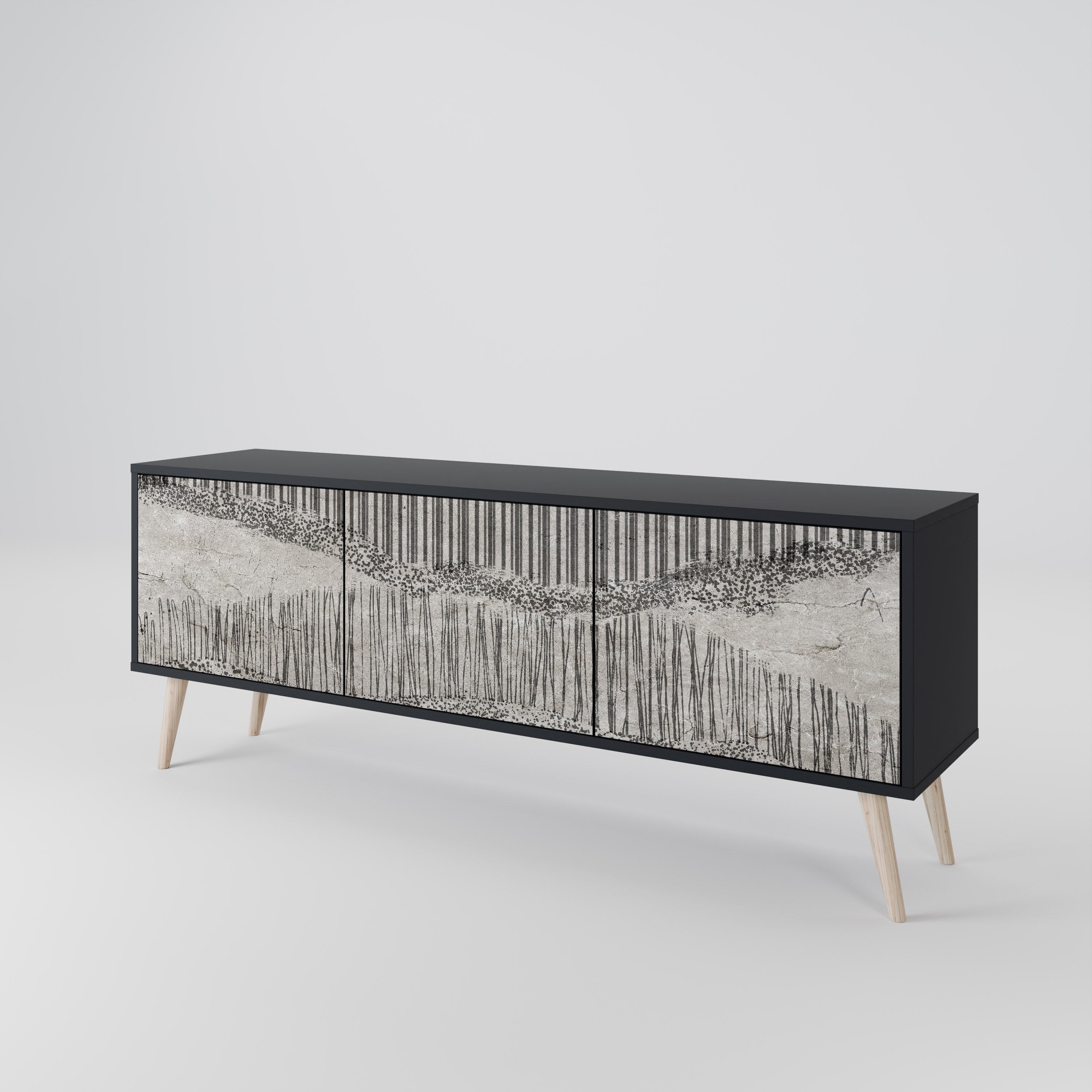 GRAIN LINES TV-Lowboard mit 3 Türen in Schwarz