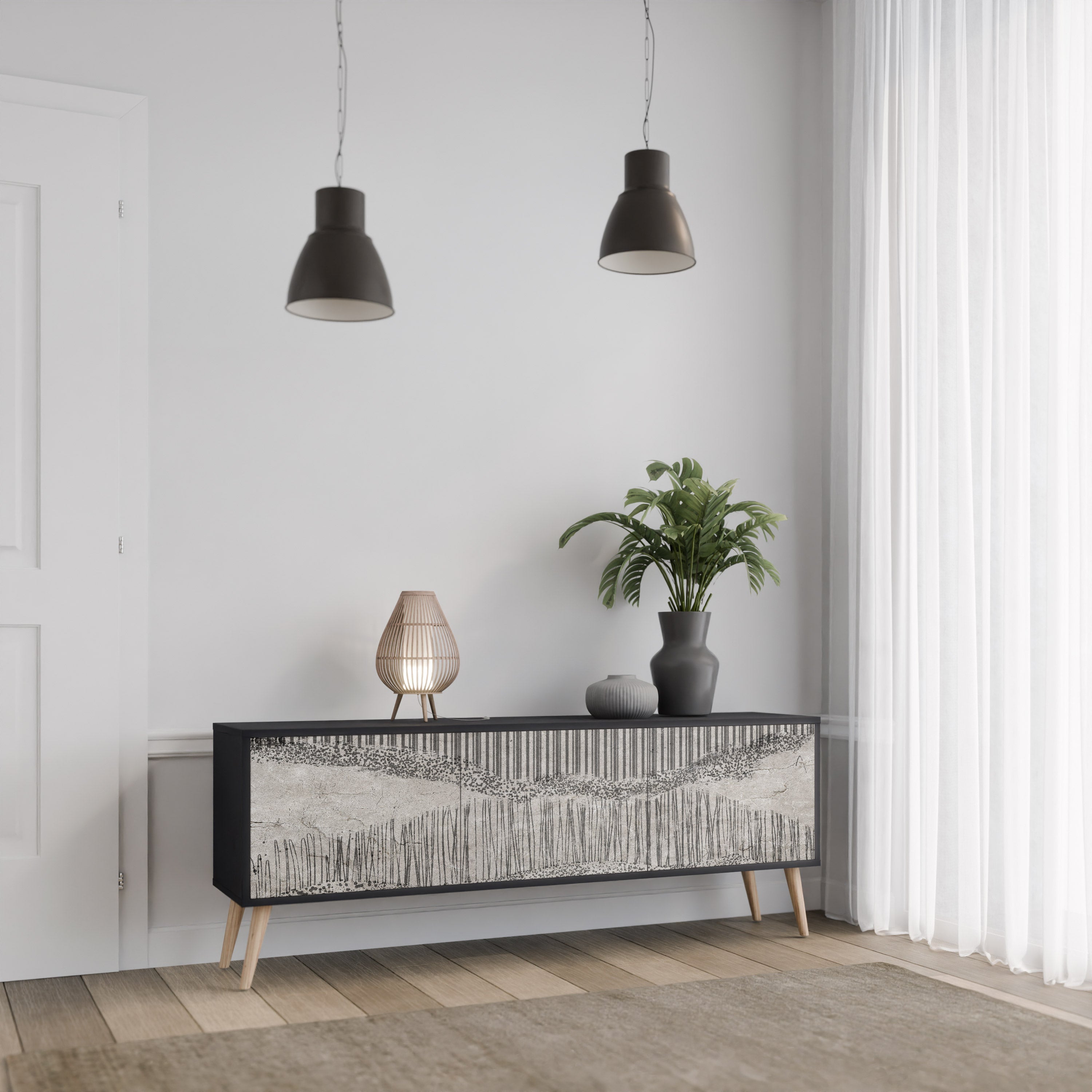 GRAIN LINES TV-Lowboard mit 3 Türen in Schwarz