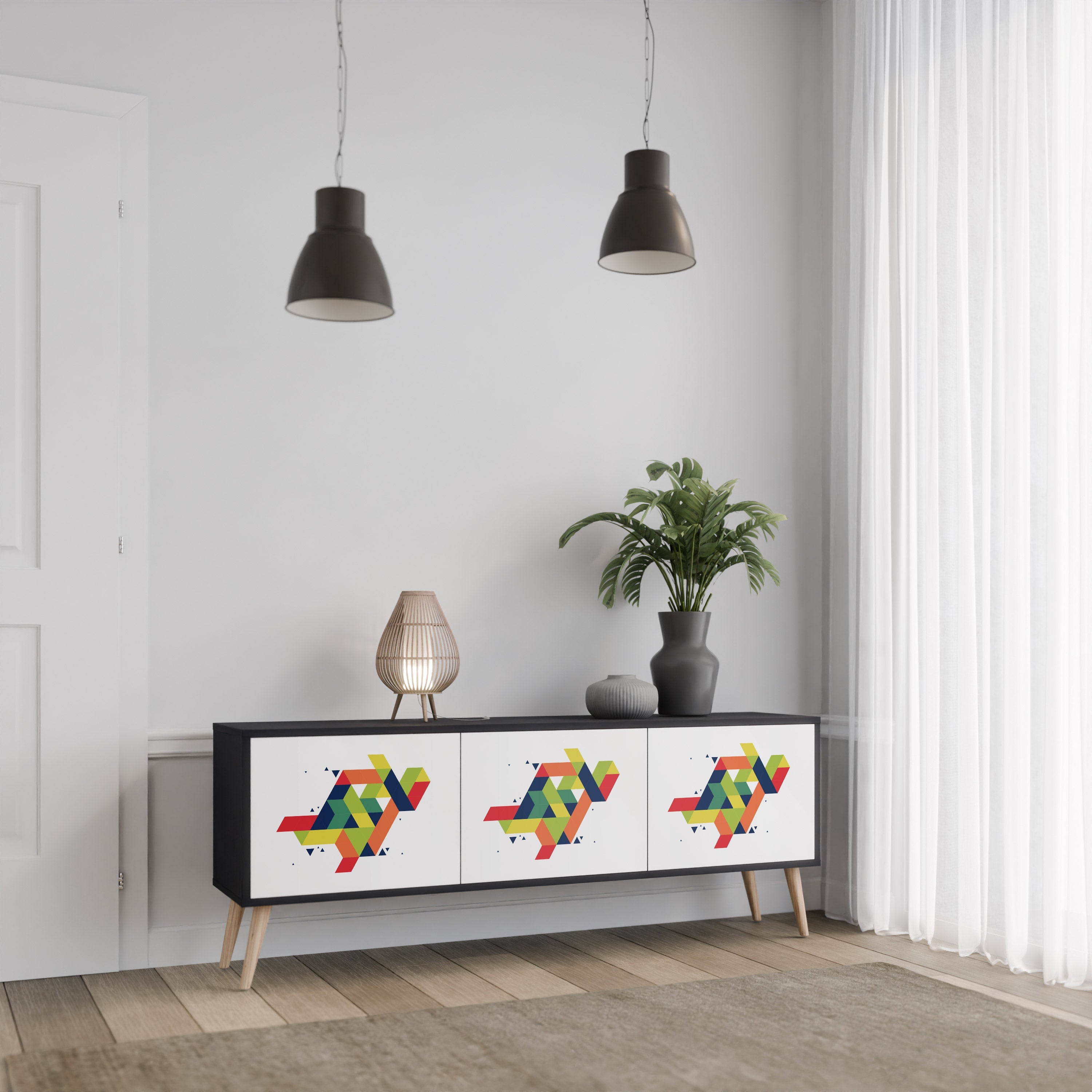 FUTURE SIGN TV-Lowboard mit 3 Türen in Schwarz