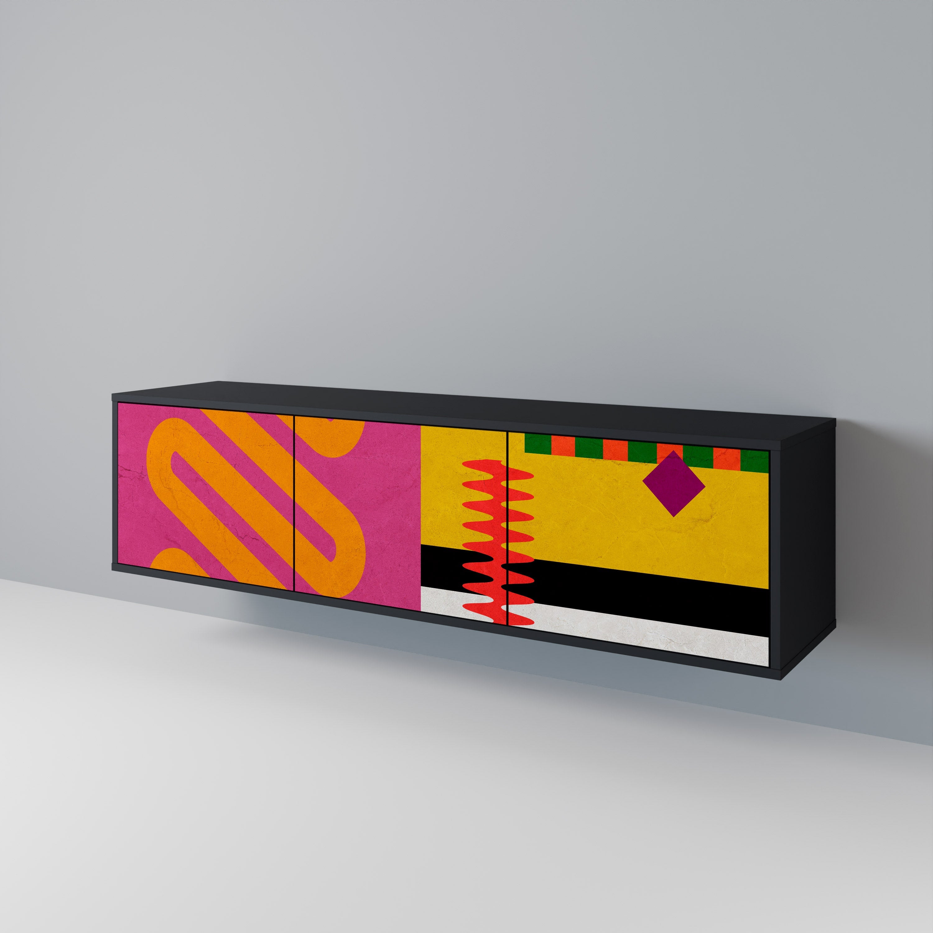 VIVID ART TV-Lowboard mit 3 Türen in Schwarz