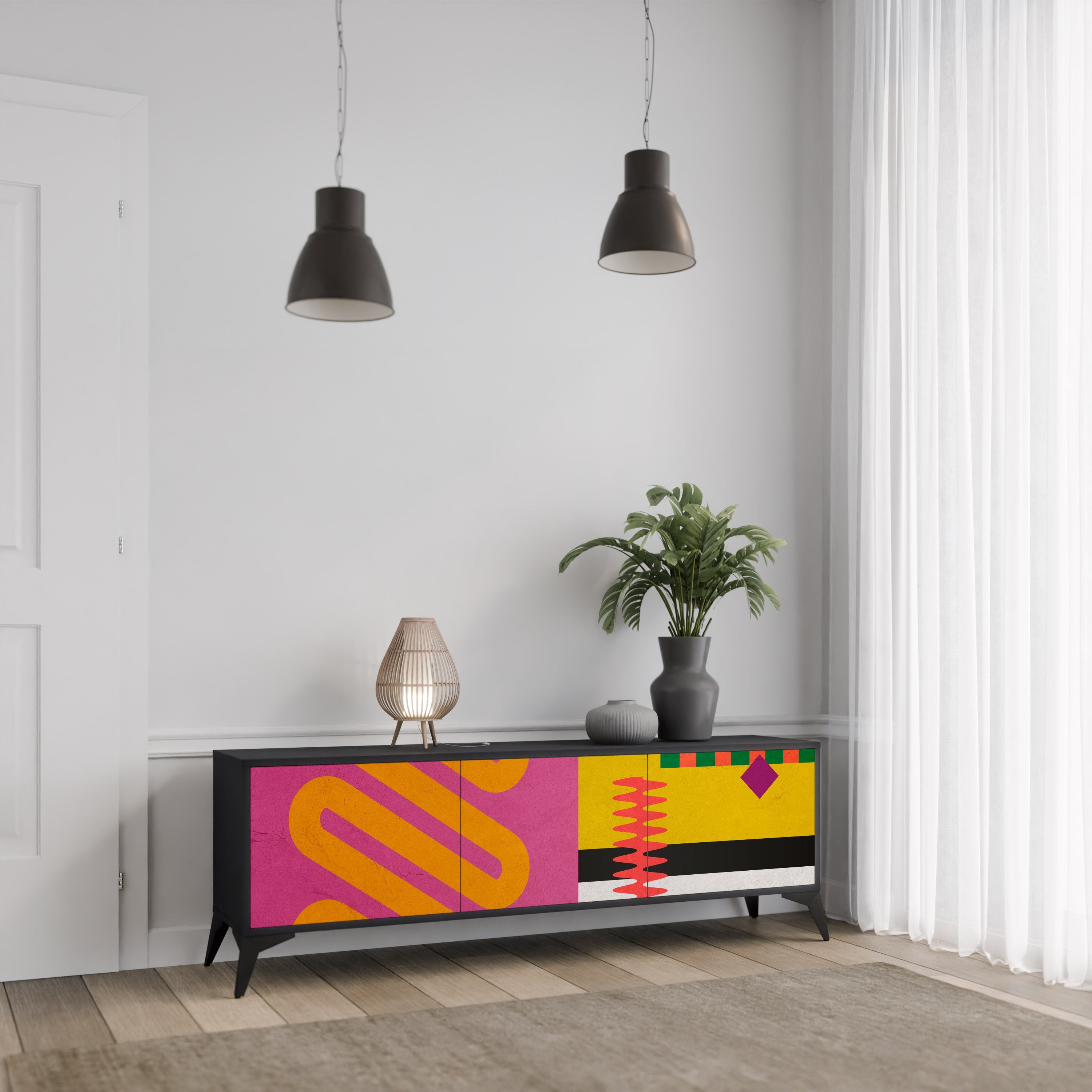 VIVID ART TV-Lowboard mit 3 Türen in Schwarz