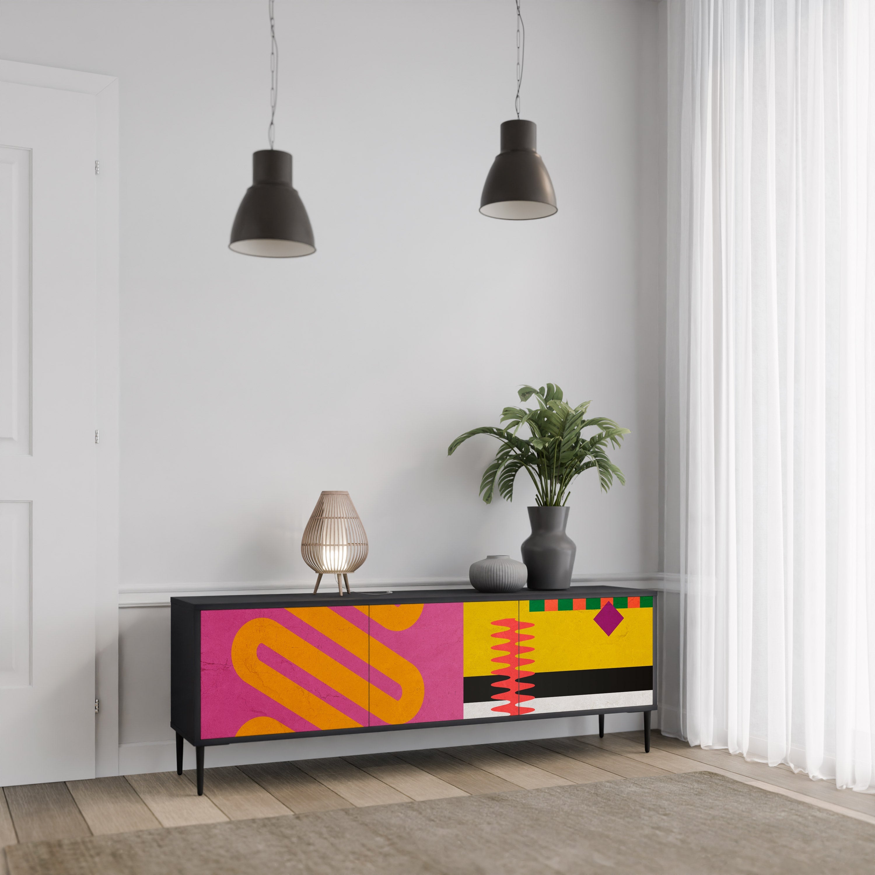 VIVID ART TV-Lowboard mit 3 Türen in Schwarz