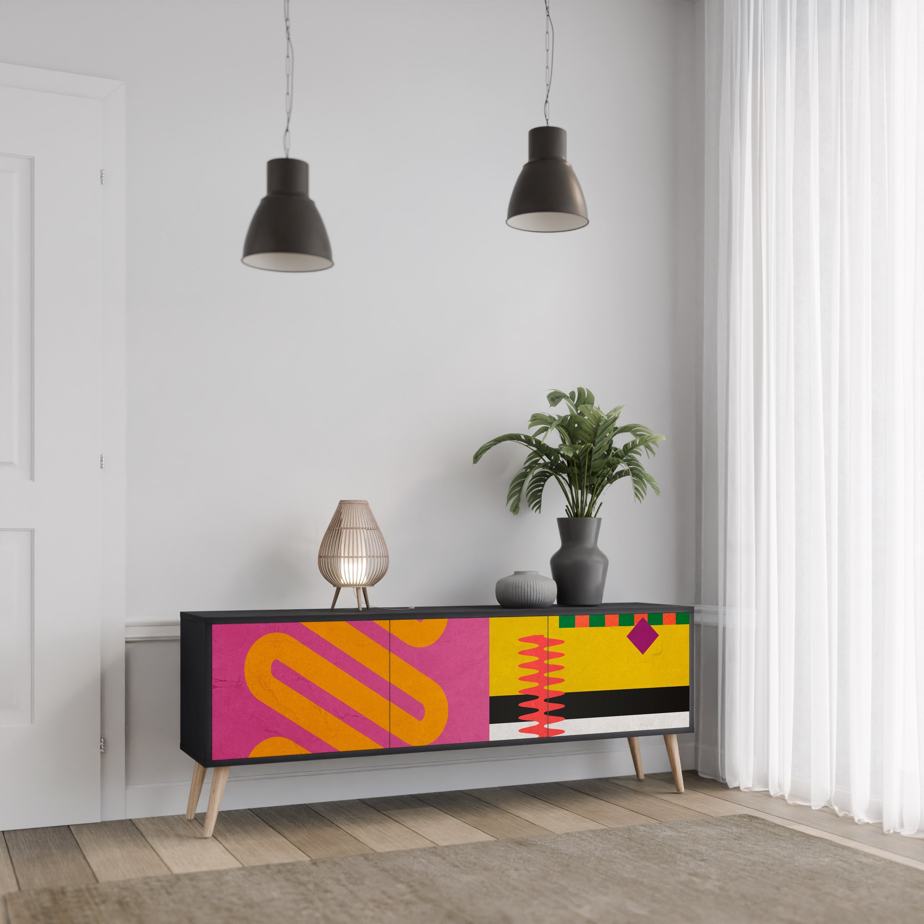 VIVID ART TV-Lowboard mit 3 Türen in Schwarz