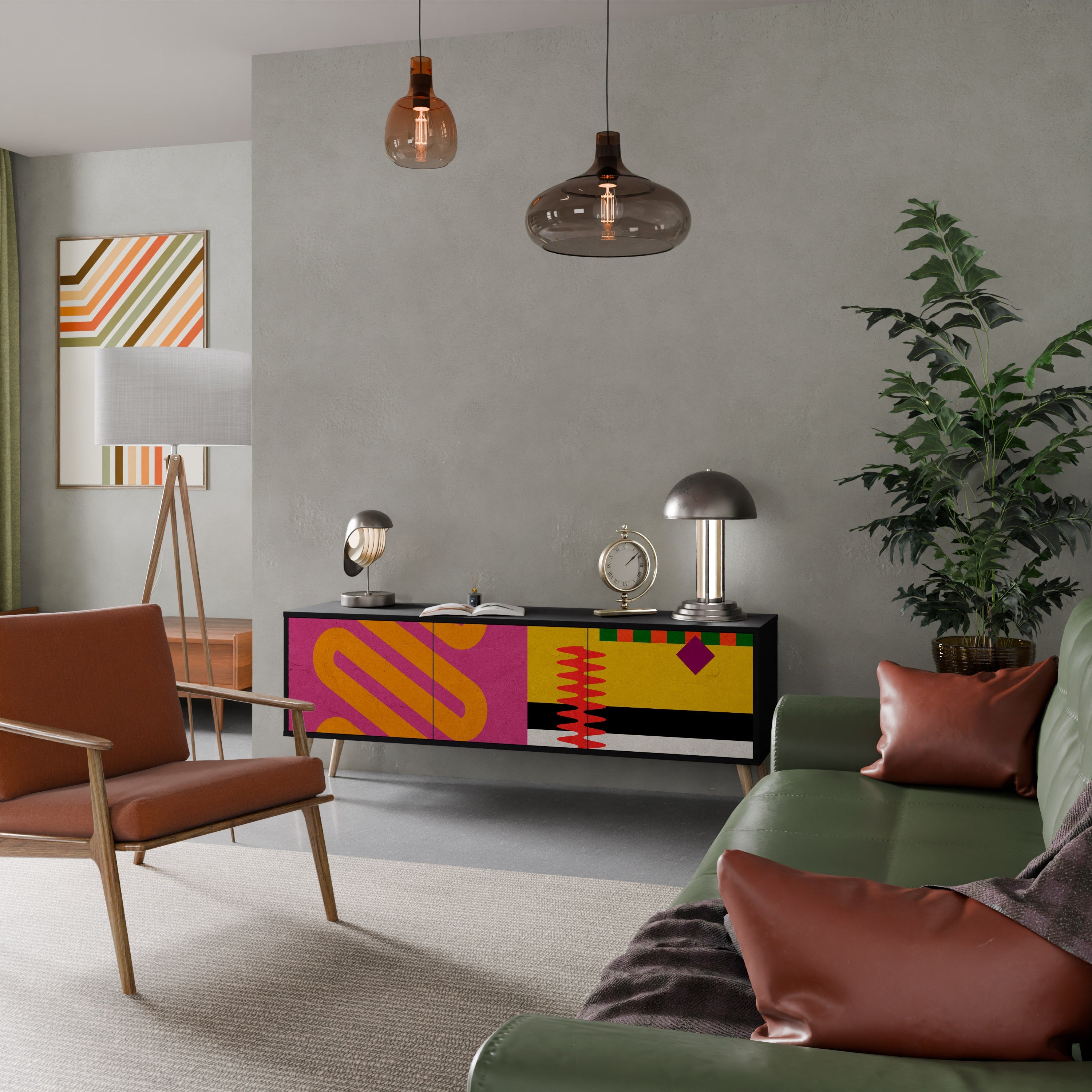 VIVID ART TV-Lowboard mit 3 Türen in Schwarz