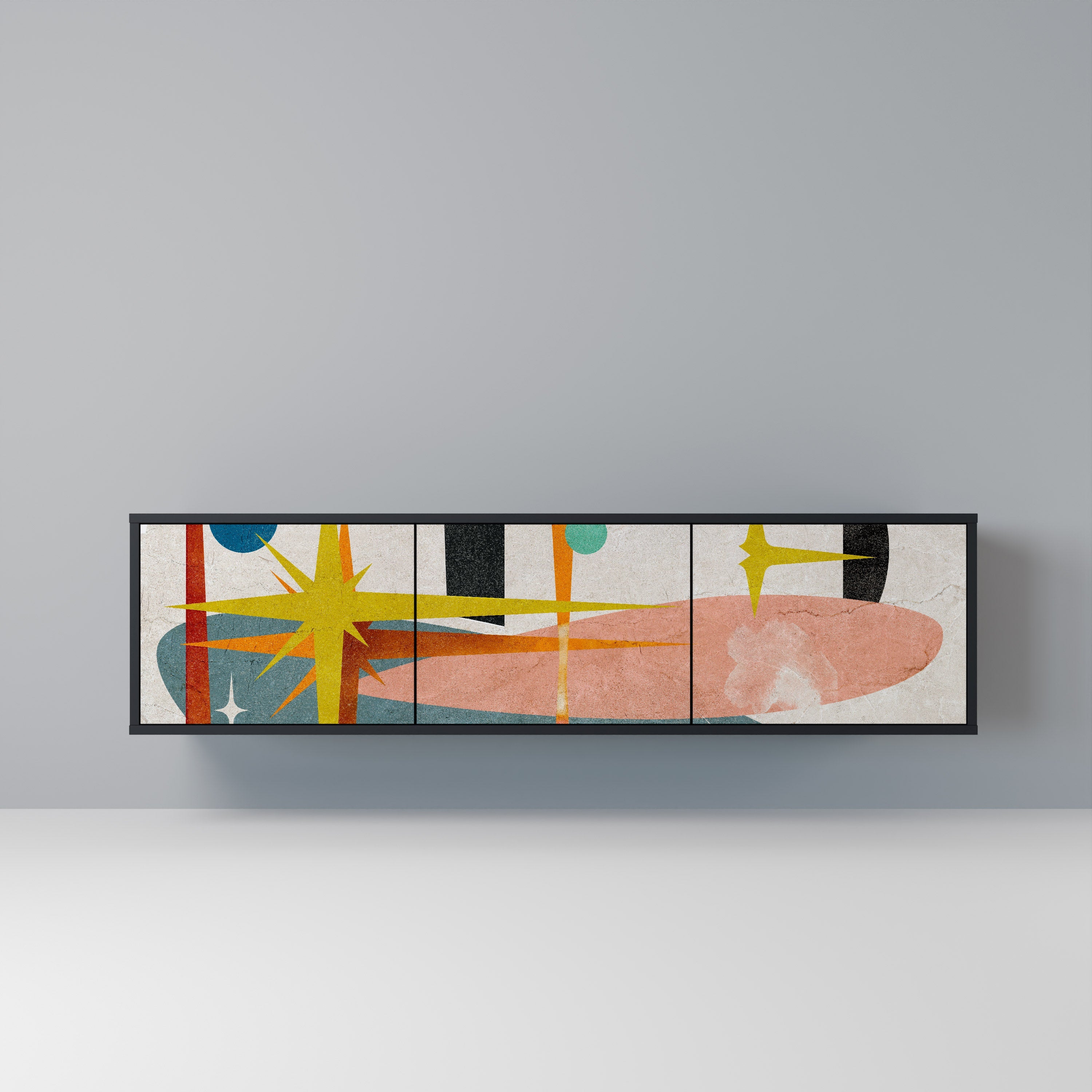 INTERSTELLAR VIBES TV-Lowboard mit 3 Türen in Schwarz