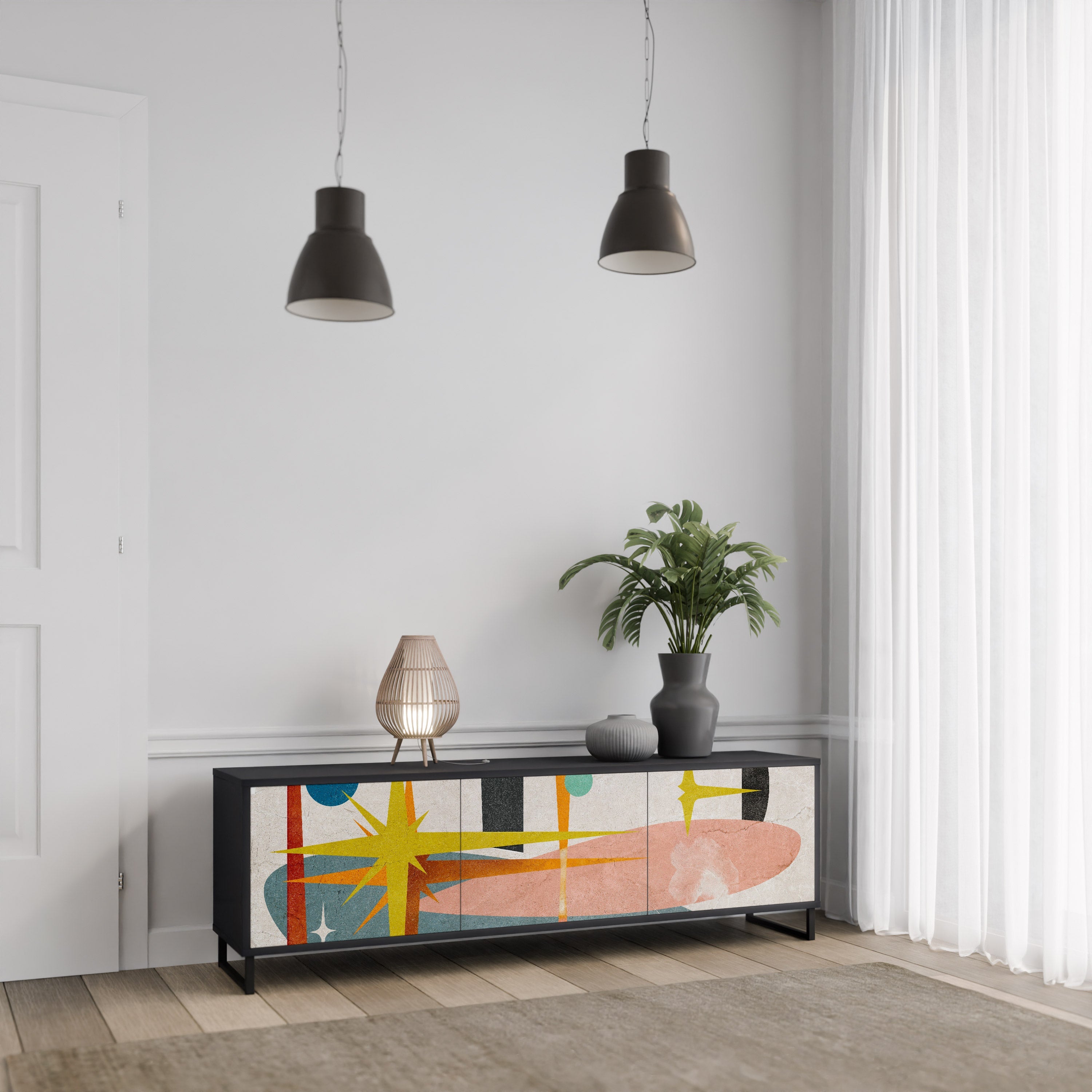 INTERSTELLAR VIBES TV-Lowboard mit 3 Türen in Schwarz