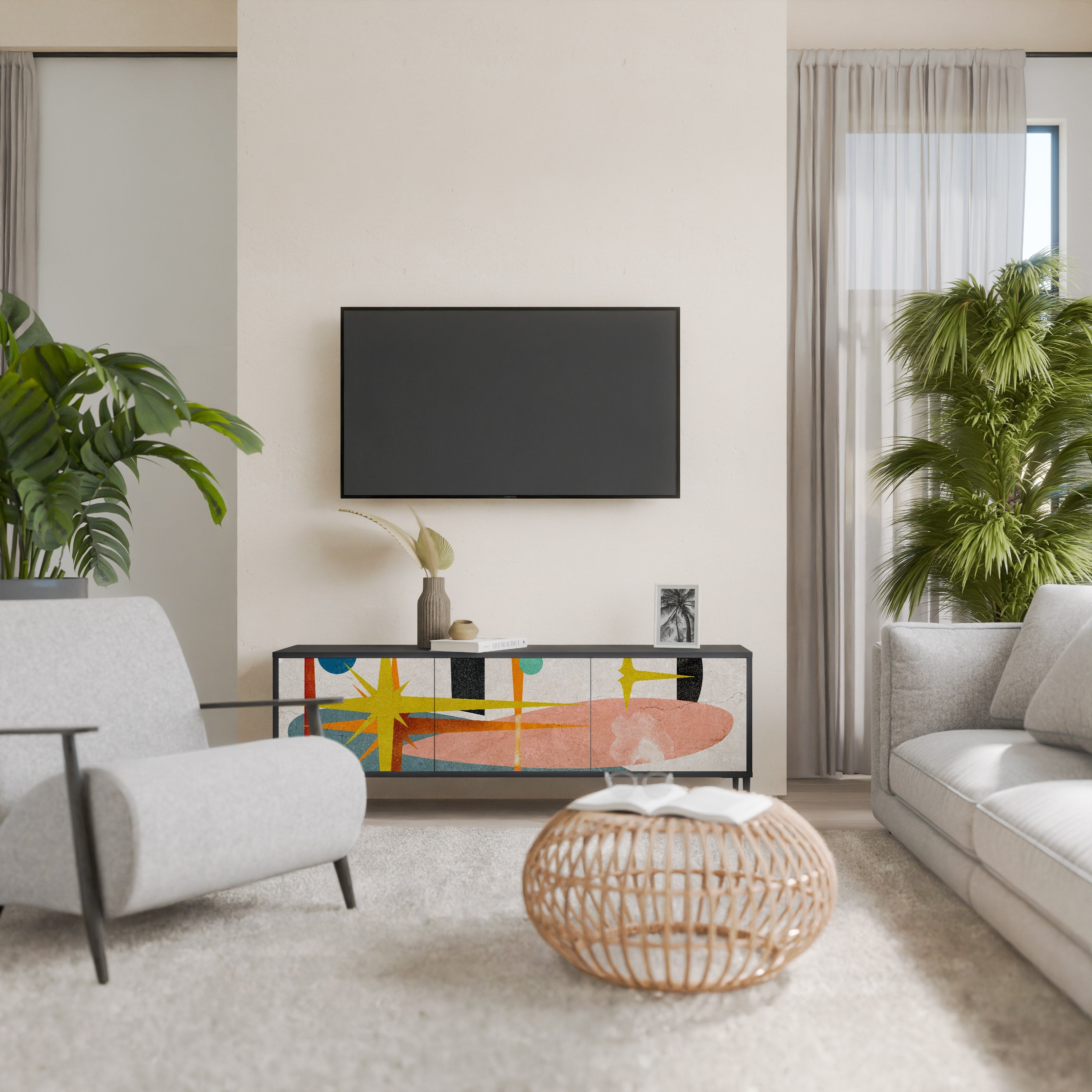 INTERSTELLAR VIBES TV-Lowboard mit 3 Türen in Schwarz