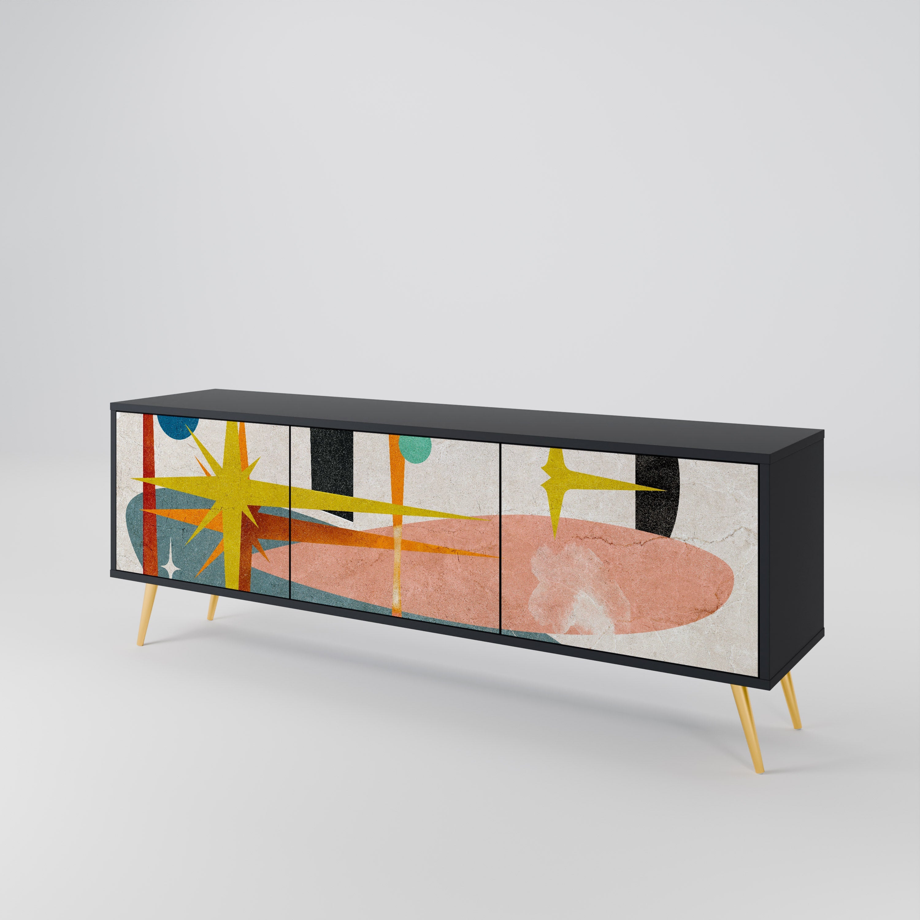 INTERSTELLAR VIBES TV-Lowboard mit 3 Türen in Schwarz