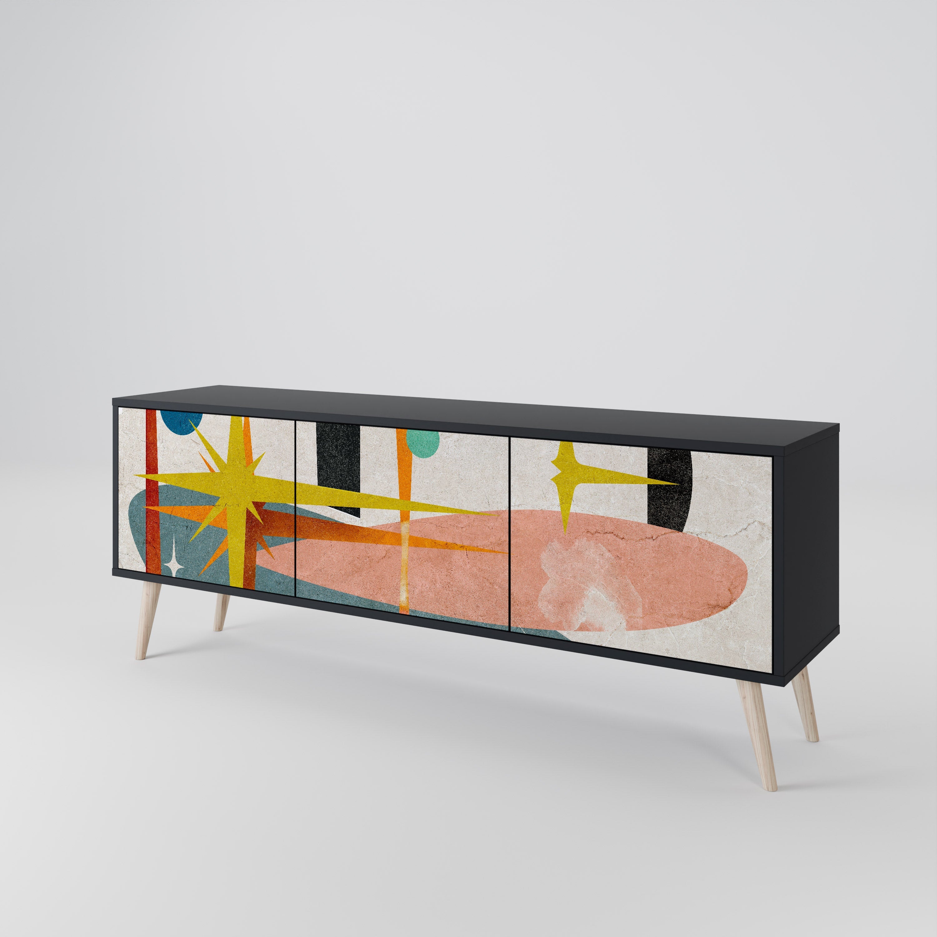 INTERSTELLAR VIBES TV-Lowboard mit 3 Türen in Schwarz