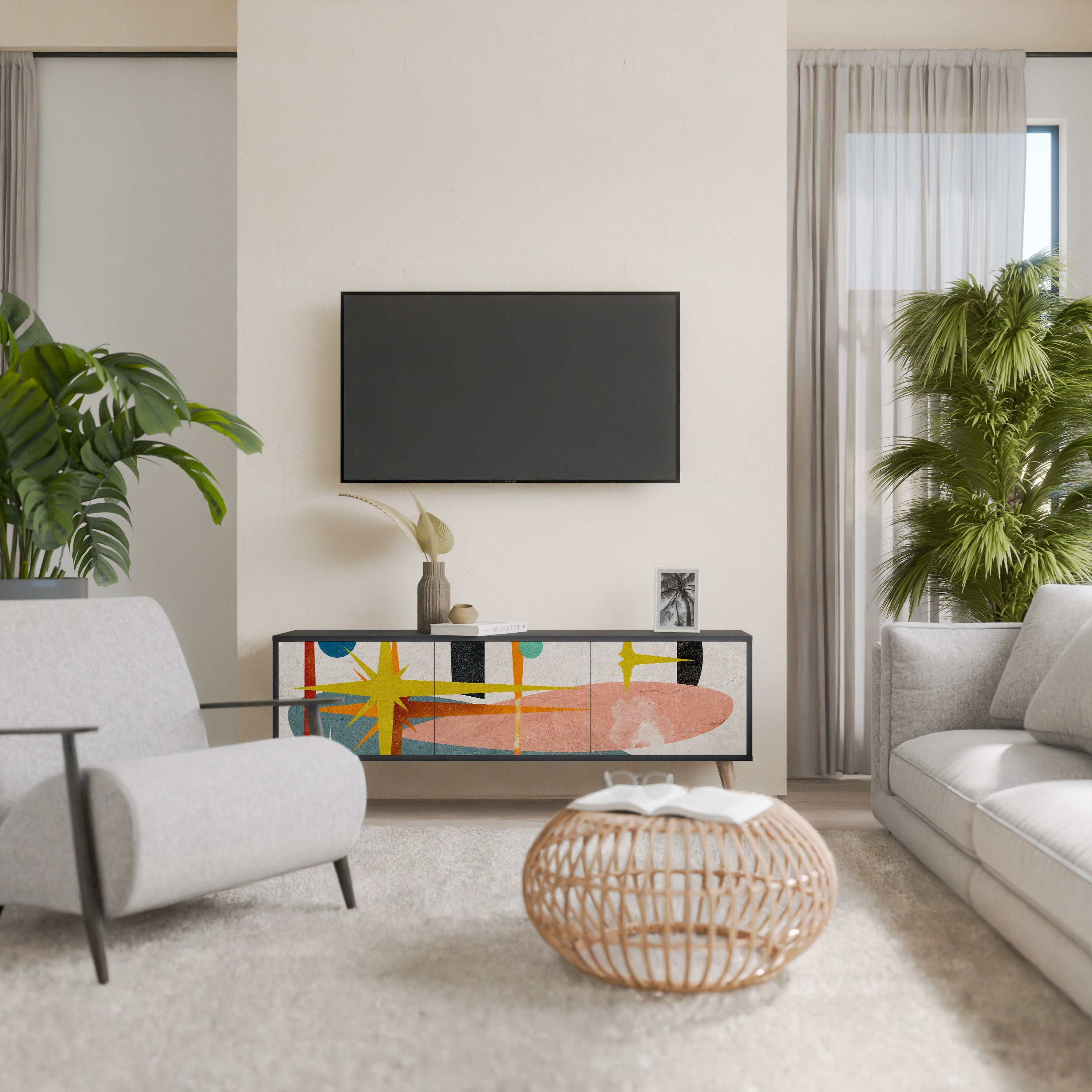 INTERSTELLAR VIBES TV-Lowboard mit 3 Türen in Schwarz