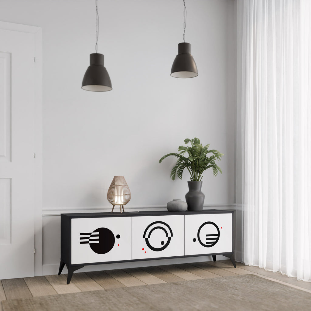 BLACK AND WHITE COMBINATION TV-Lowboard mit 3 Türen in Schwarz