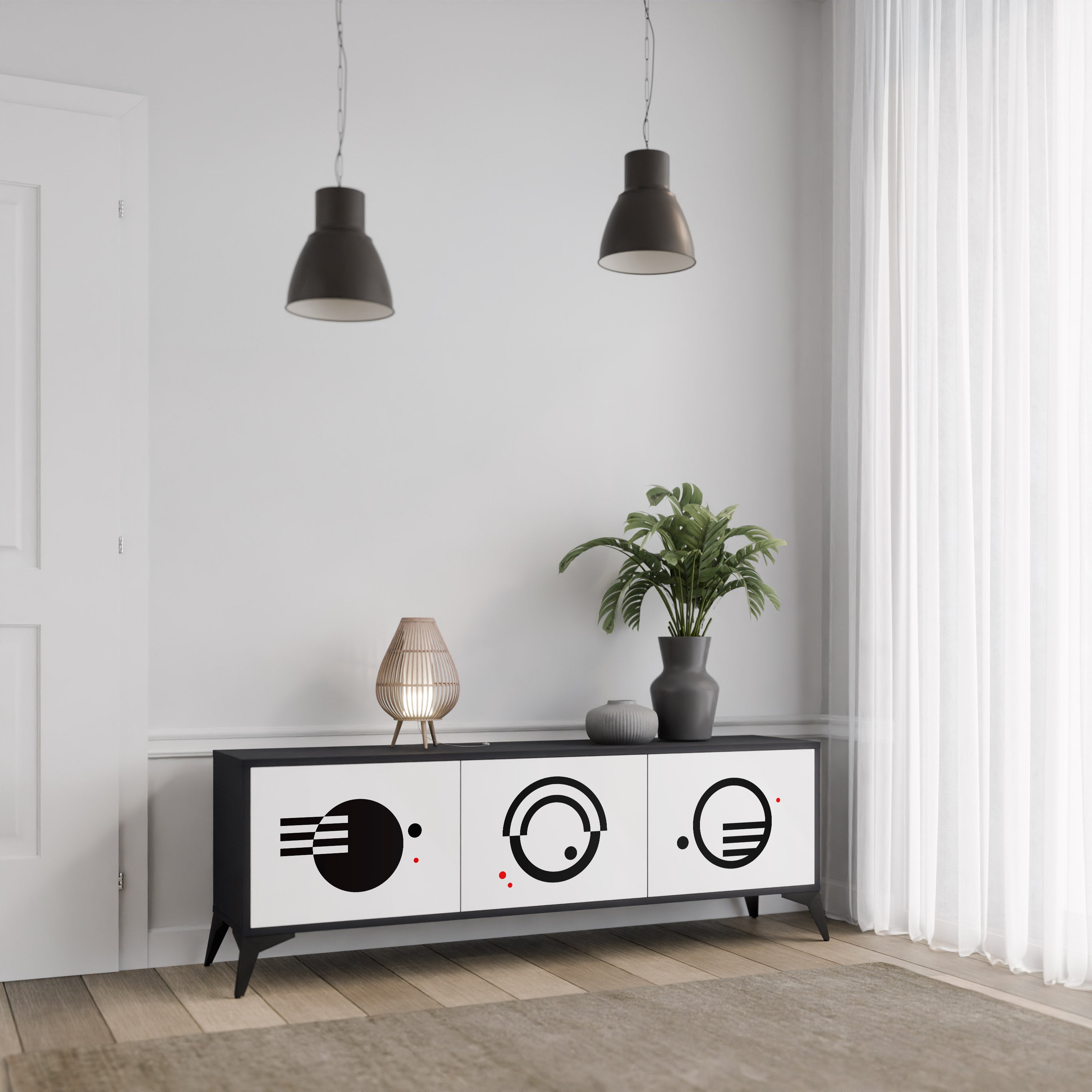 BLACK AND WHITE COMBINATION TV-Lowboard mit 3 Türen in Schwarz