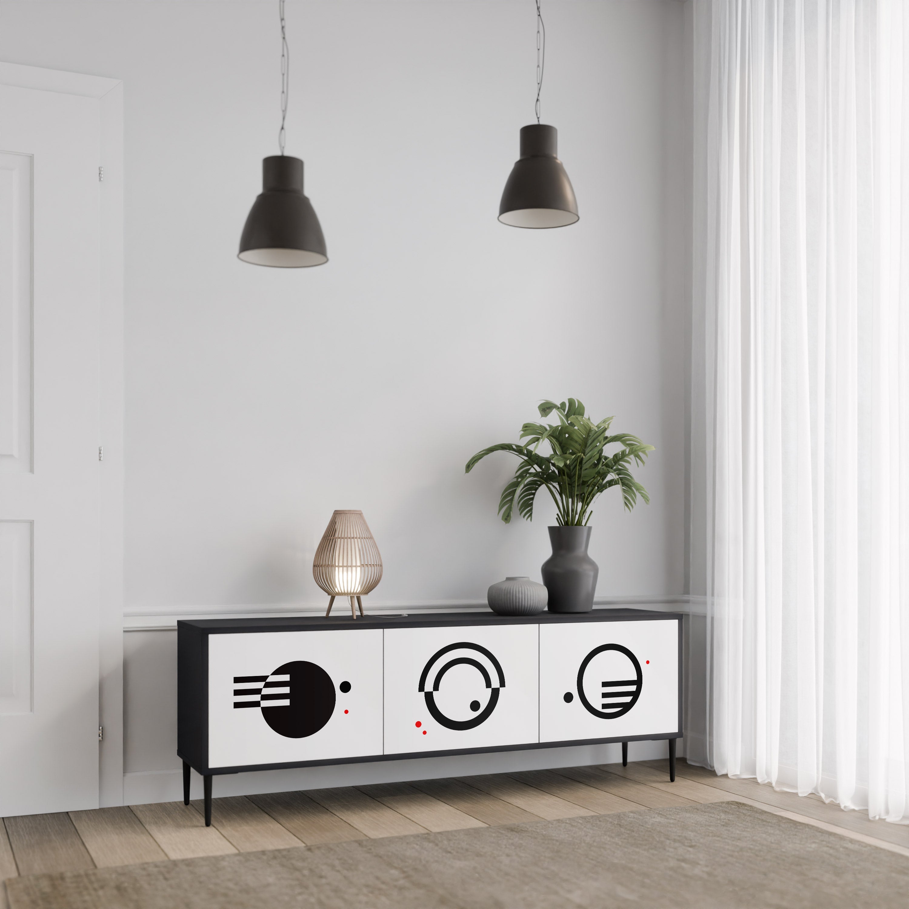 BLACK AND WHITE COMBINATION TV-Lowboard mit 3 Türen in Schwarz