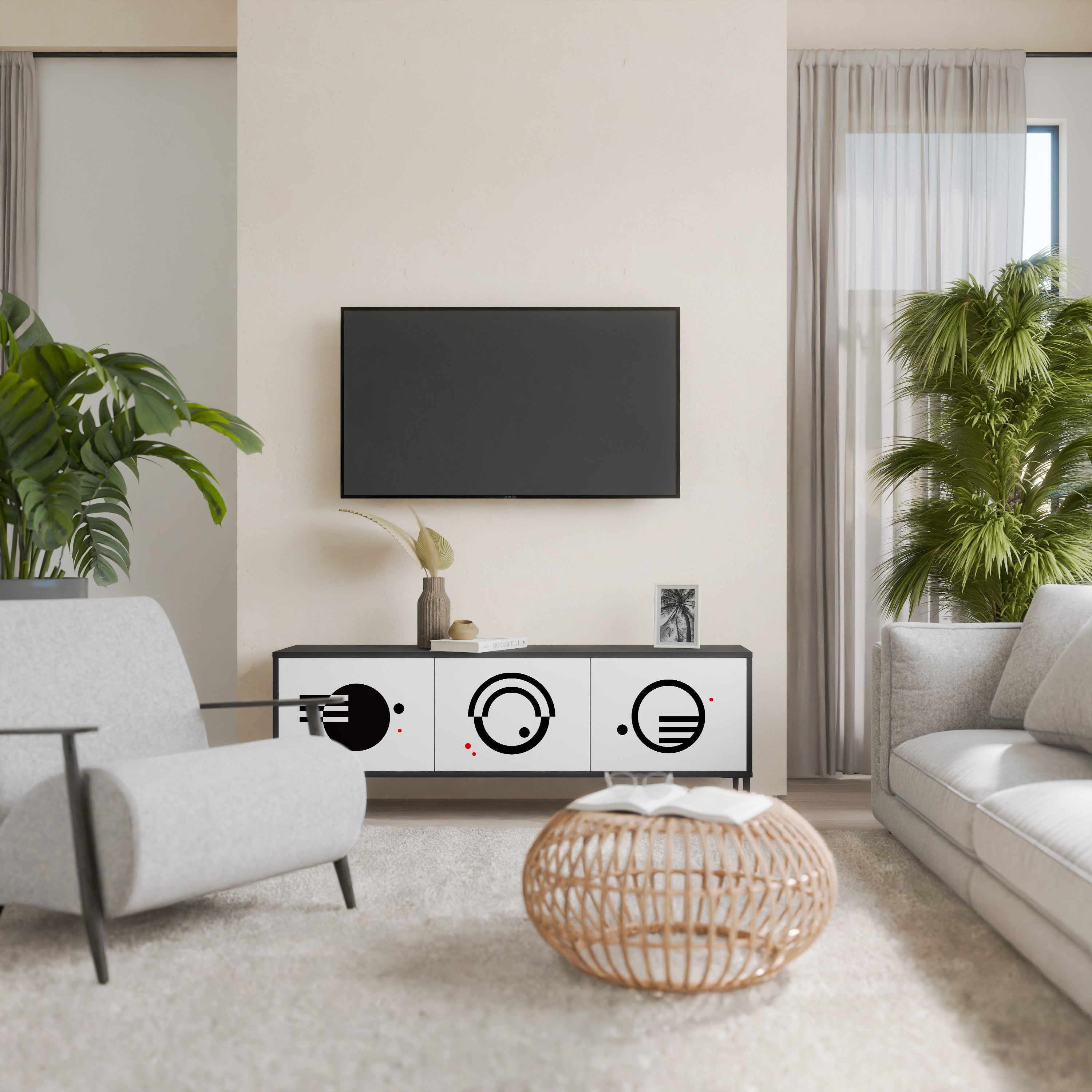 BLACK AND WHITE COMBINATION TV-Lowboard mit 3 Türen in Schwarz