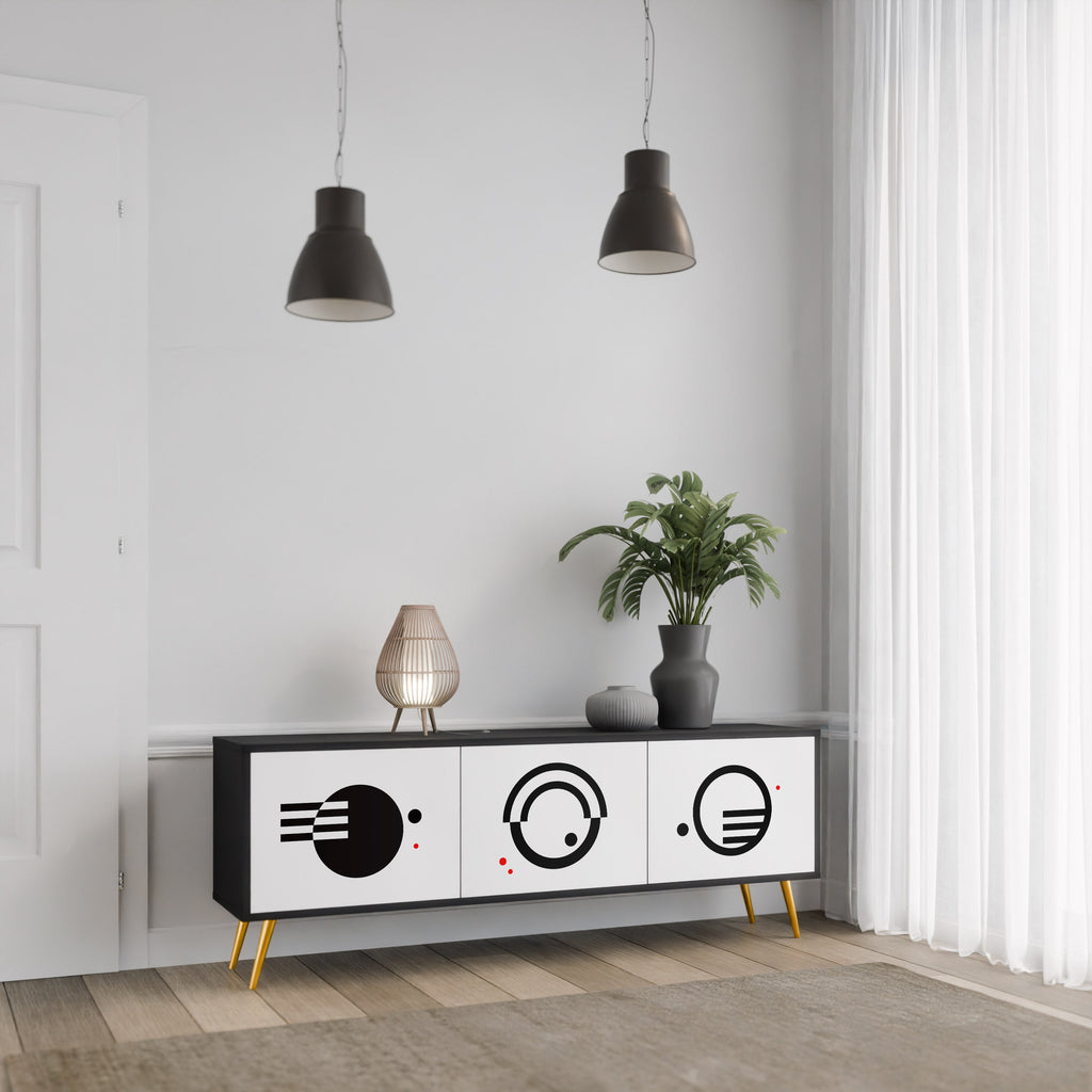 BLACK AND WHITE COMBINATION TV-Lowboard mit 3 Türen in Schwarz