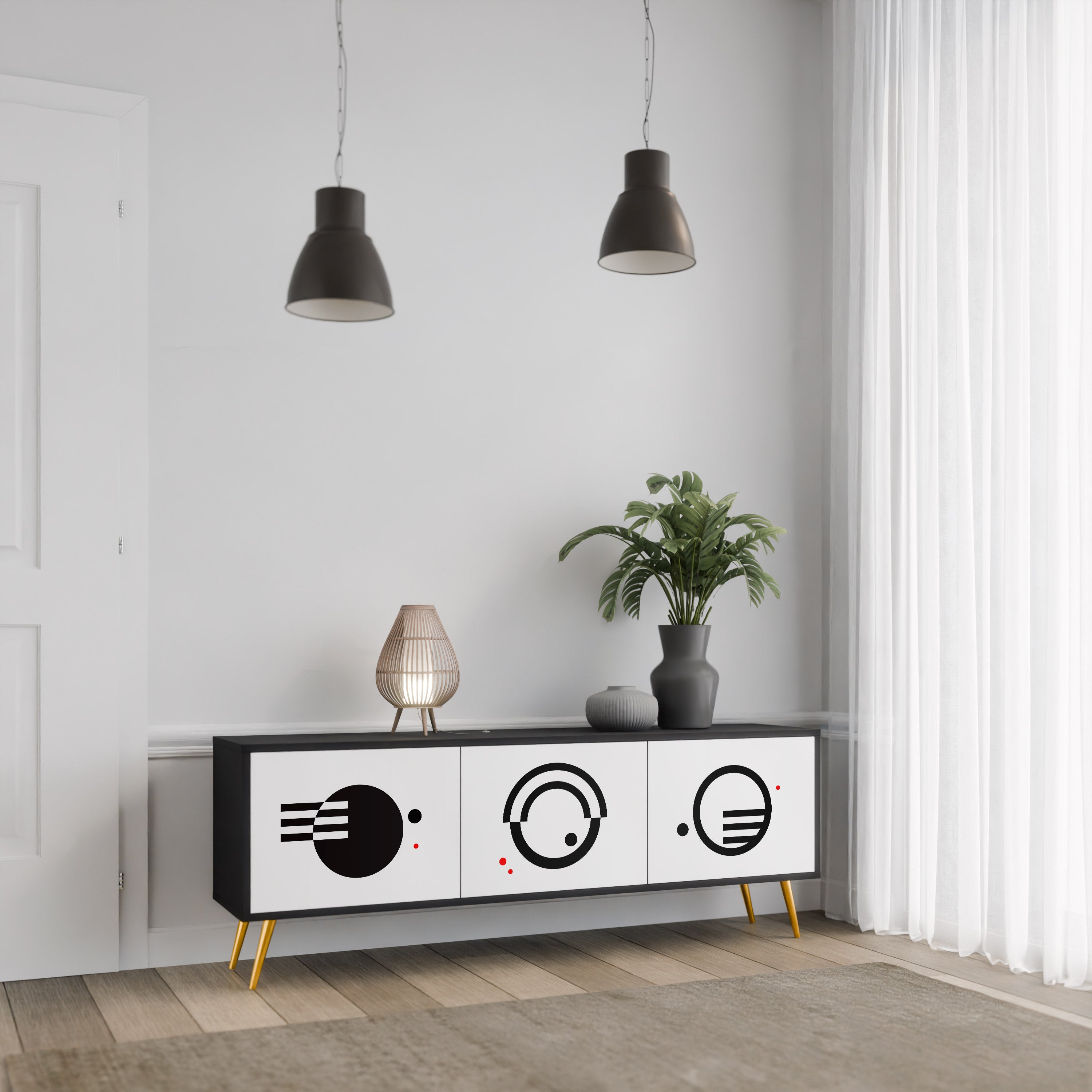 BLACK AND WHITE COMBINATION TV-Lowboard mit 3 Türen in Schwarz