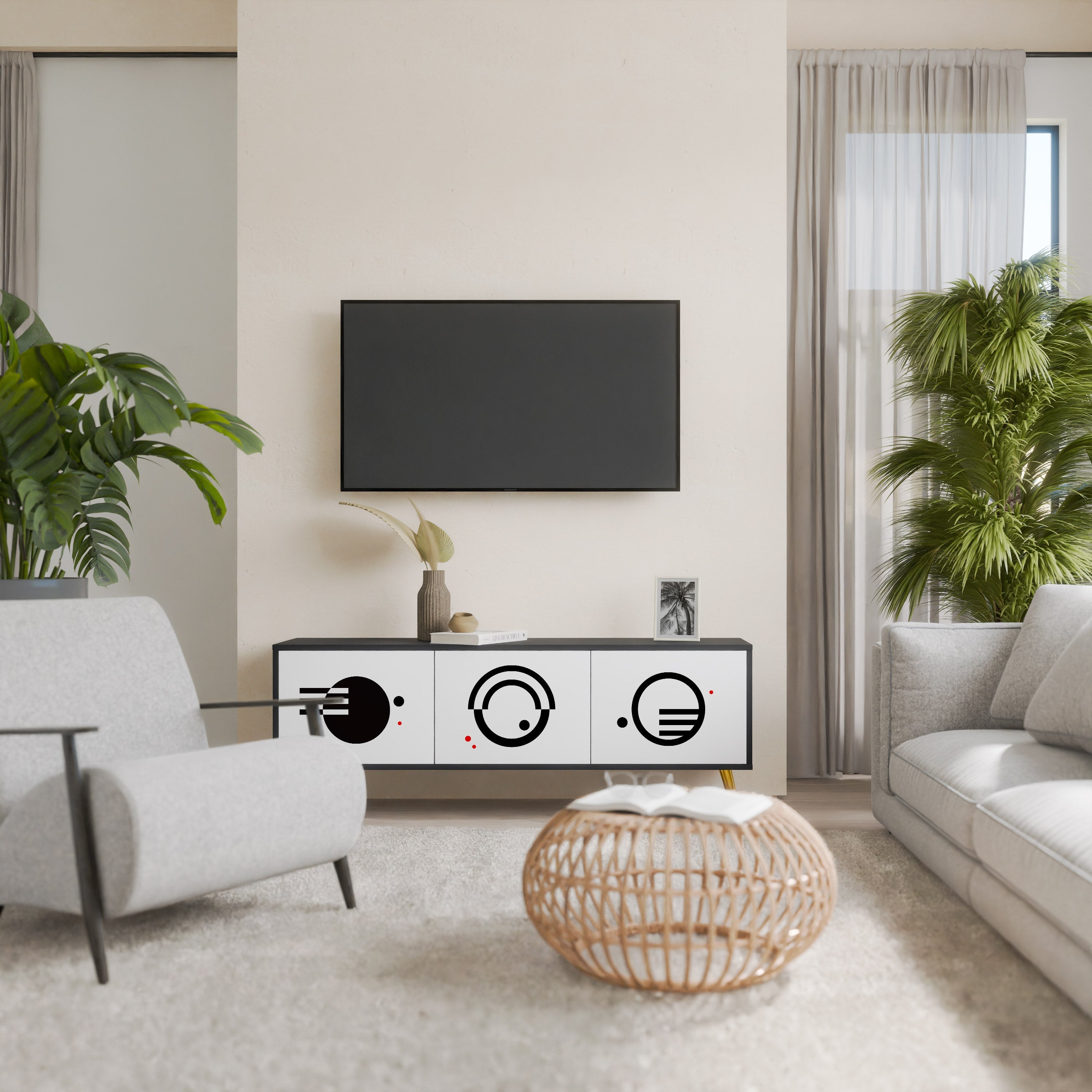 BLACK AND WHITE COMBINATION TV-Lowboard mit 3 Türen in Schwarz