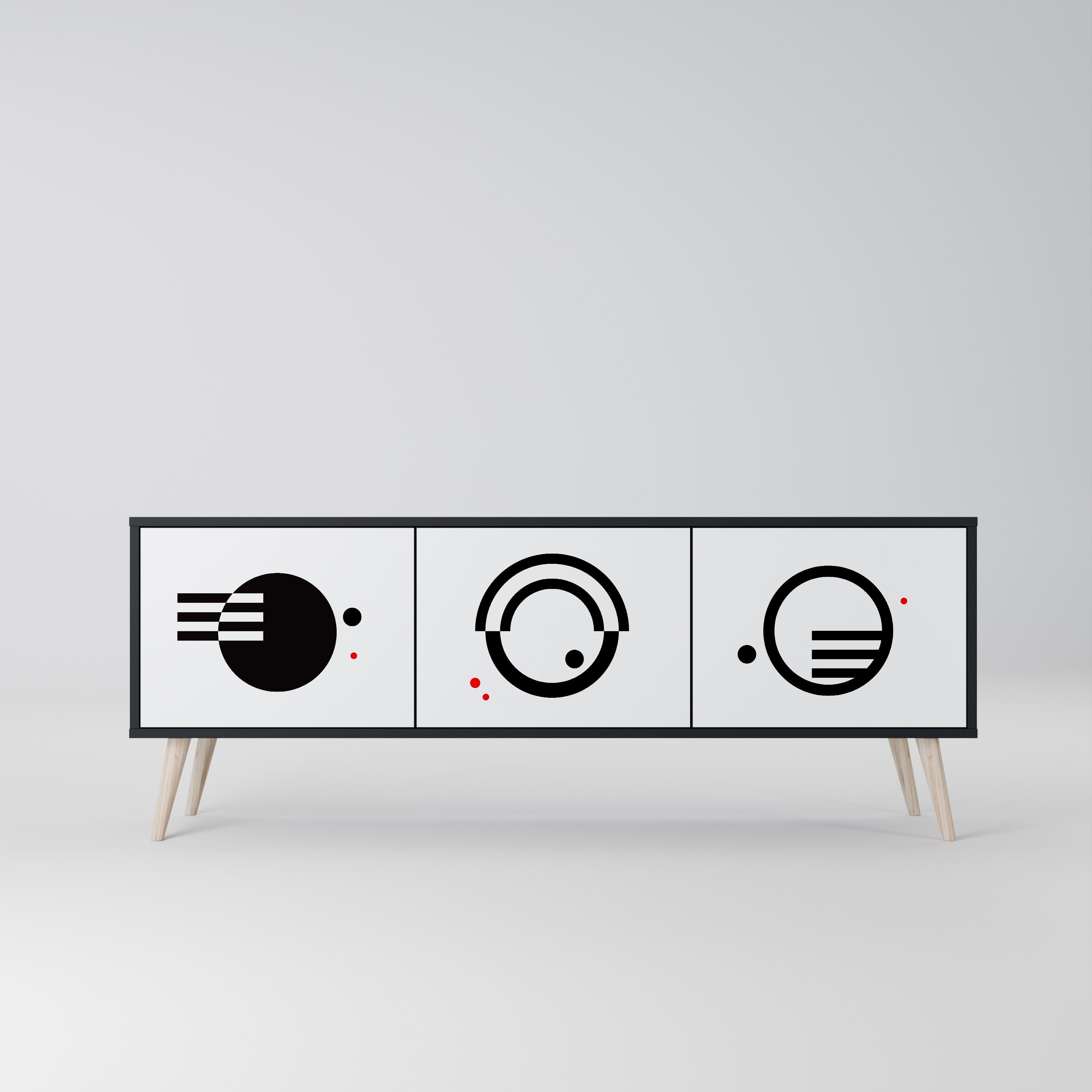 BLACK AND WHITE COMBINATION TV-Lowboard mit 3 Türen in Schwarz