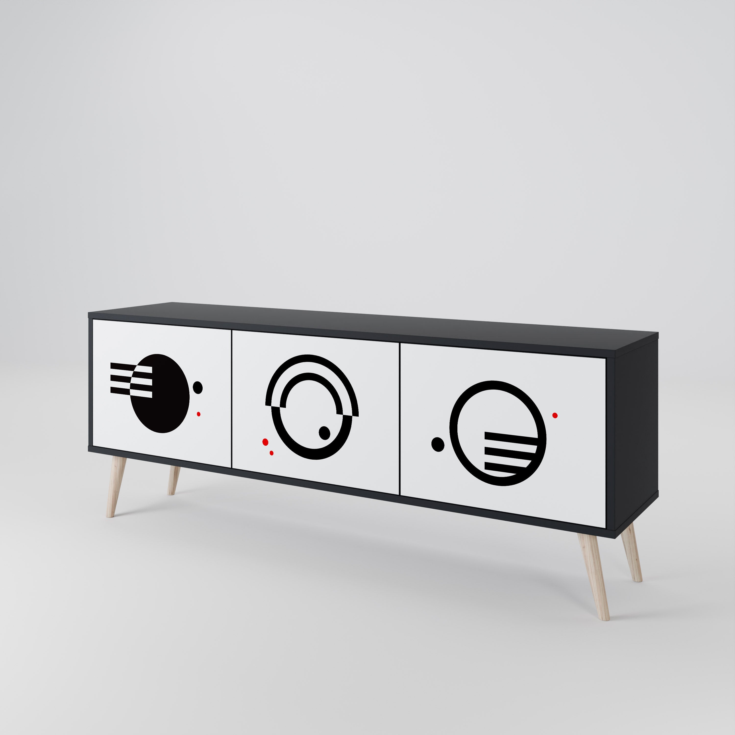 BLACK AND WHITE COMBINATION TV-Lowboard mit 3 Türen in Schwarz